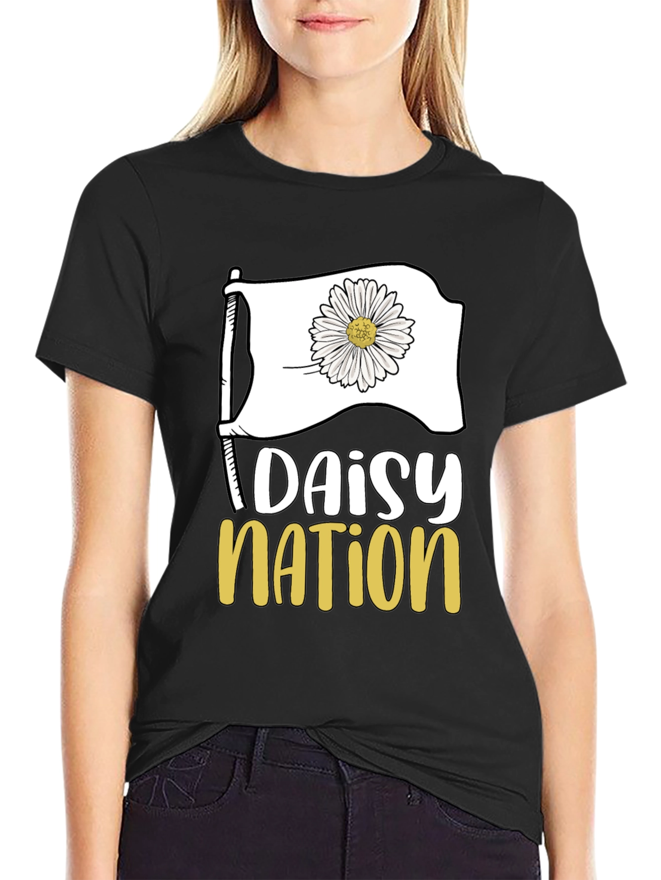 Black Daisy Nation Graphic Tee - Black Cotton T-Shirt view 2