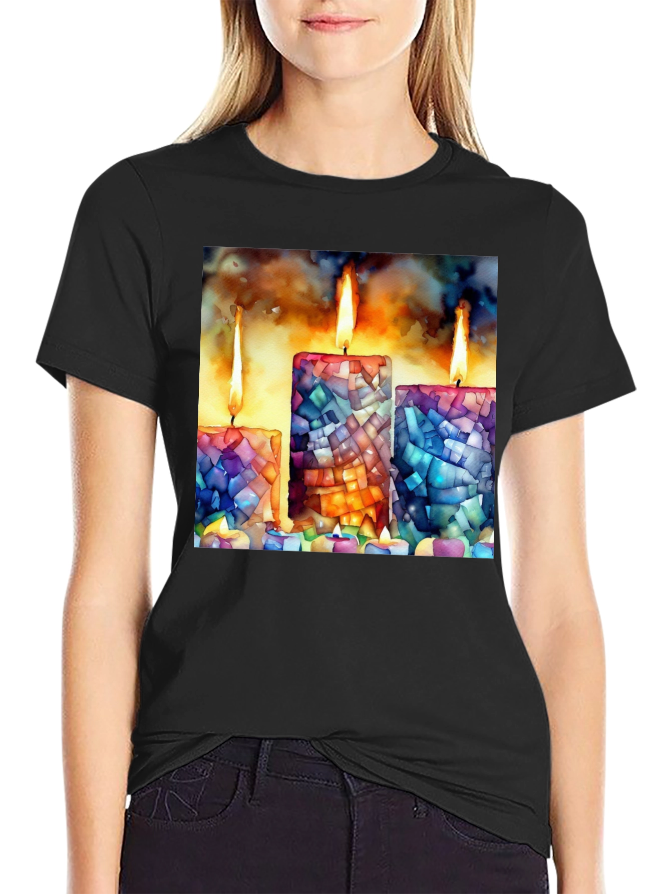 Black Mosaic Candle Print Tee - Artistic Comfort view 2