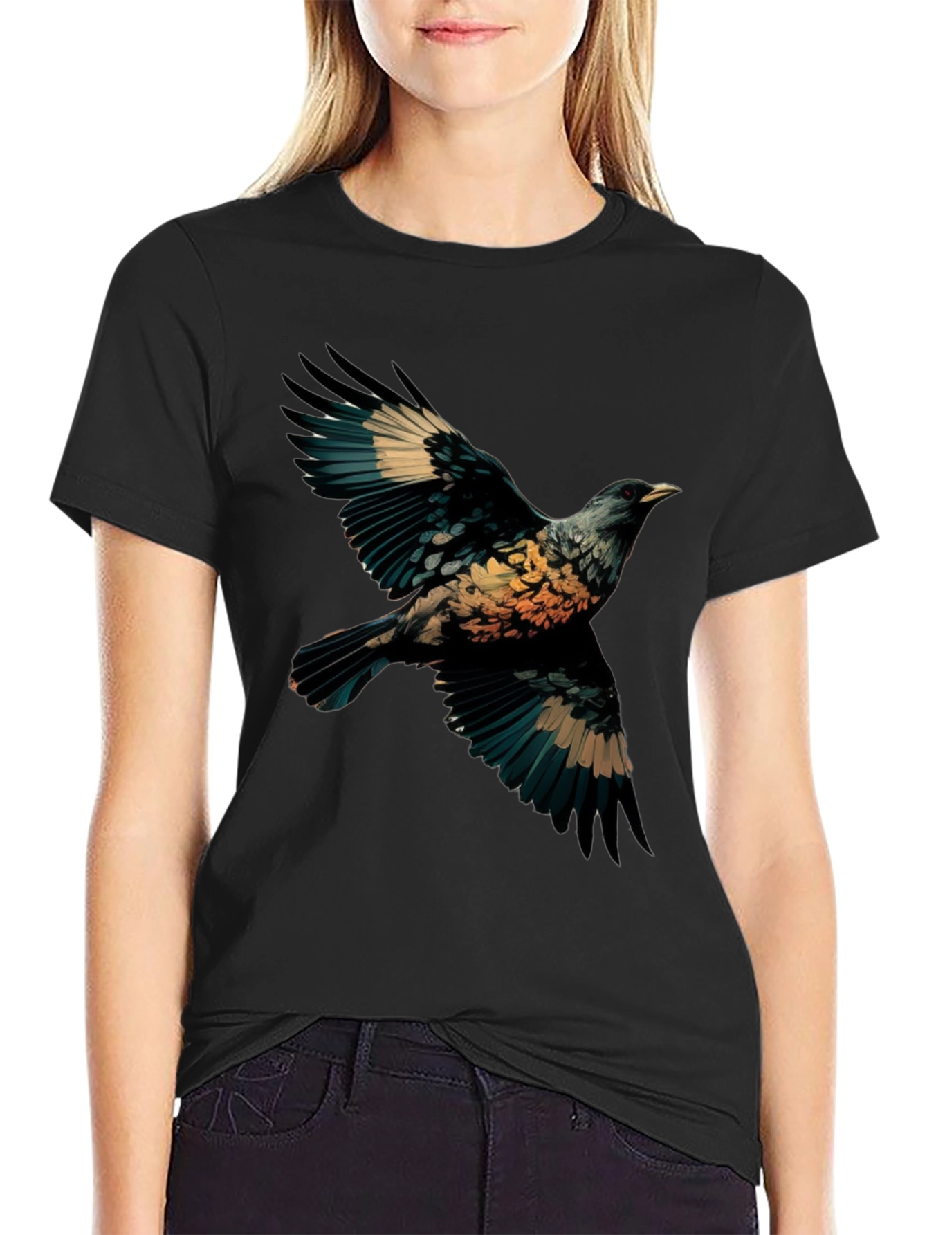 Black Bird Graphic Black T-Shirt view 2