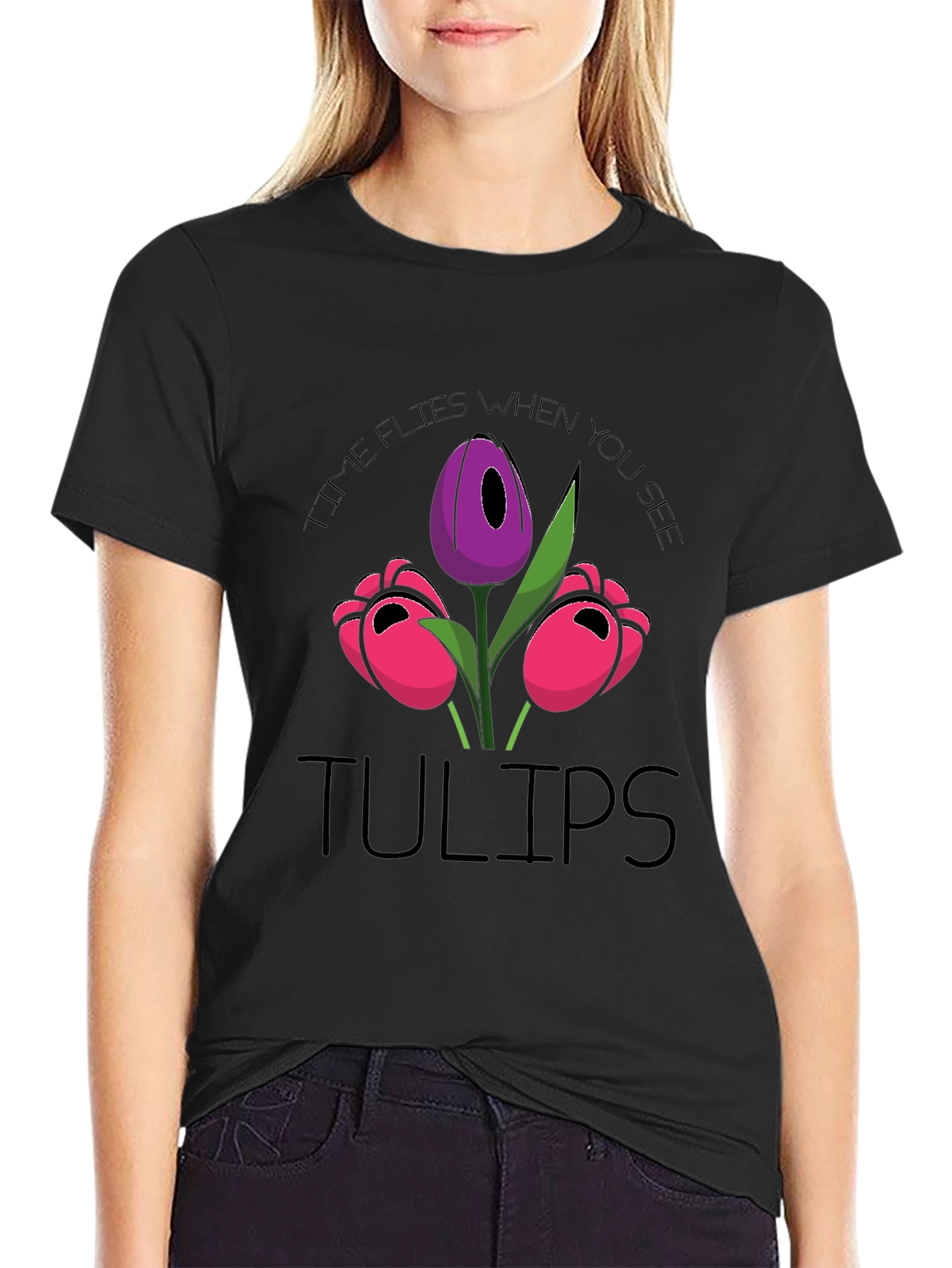 Black Tulips Graphic T-Shirt - Time Flies When You See Tulips view 2