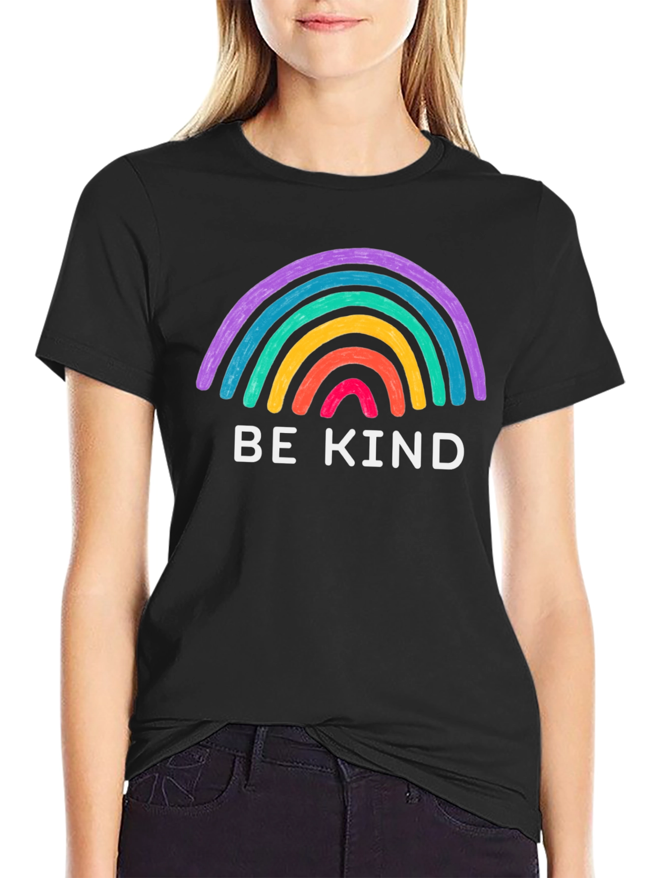 Black Be Kind Rainbow Graphic Tee - Black T-Shirt view 2