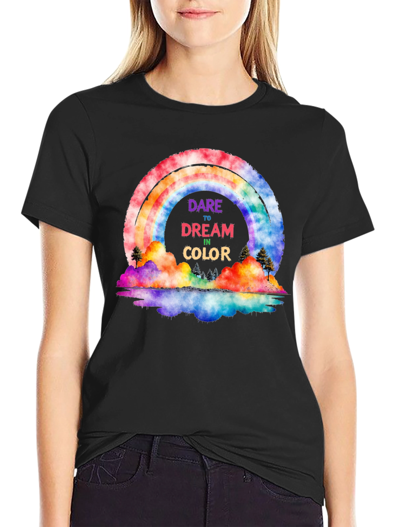 Black Dare to Dream Rainbow Graphic Tee view 2