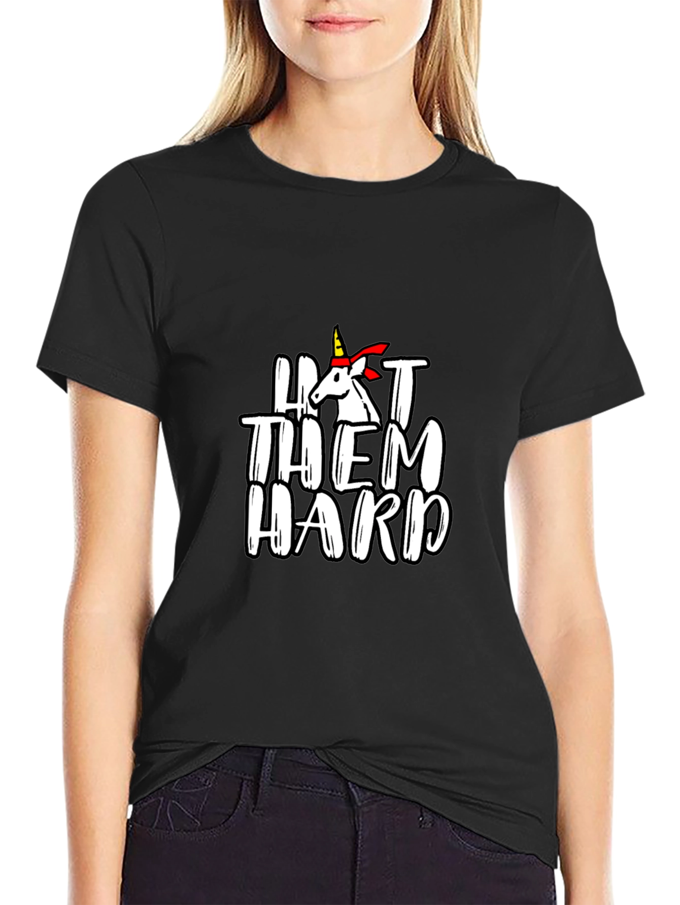 Black Hit Them Hard Unicorn Graphic Tee - Men's Black T-Shirt view 2