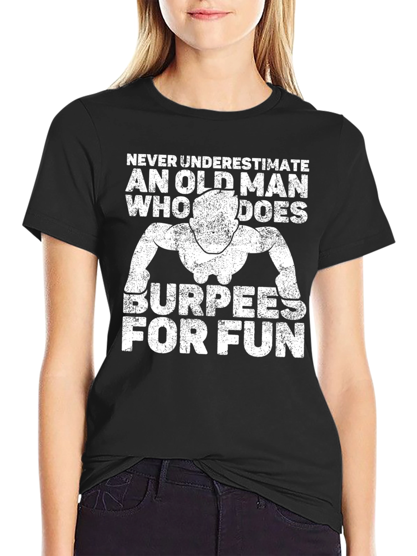 Black Old Man Burpees Funny Workout T-Shirt view 2