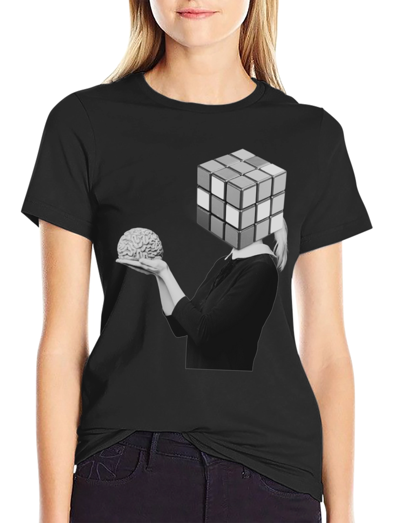 Black Rubik's Cube Brain T-Shirt view 2