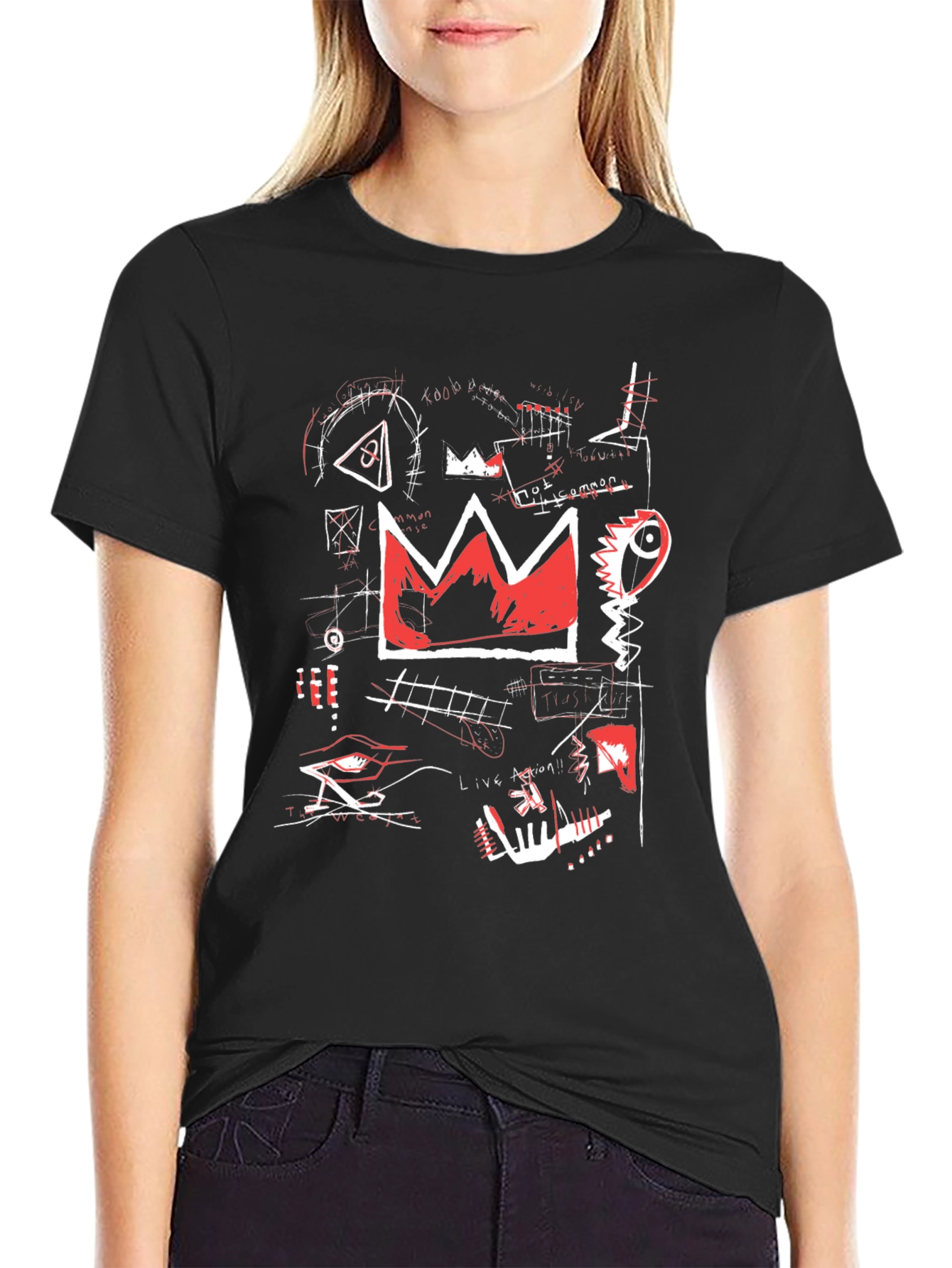 Black Basquiat Inspired Graphic Tee - Crown Design view 2
