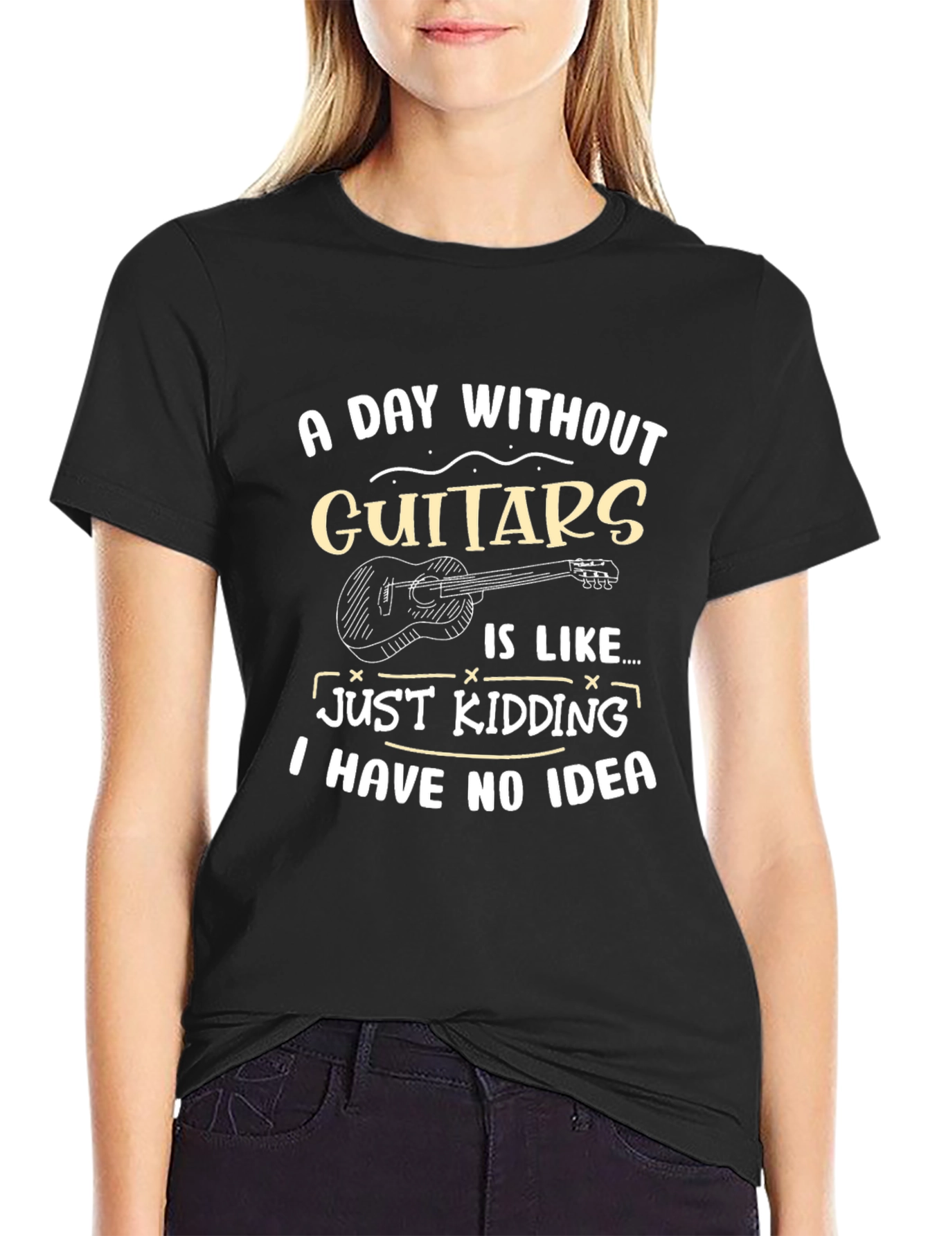 Black Funny Guitar T-Shirt - A Day Without Guitars view 2