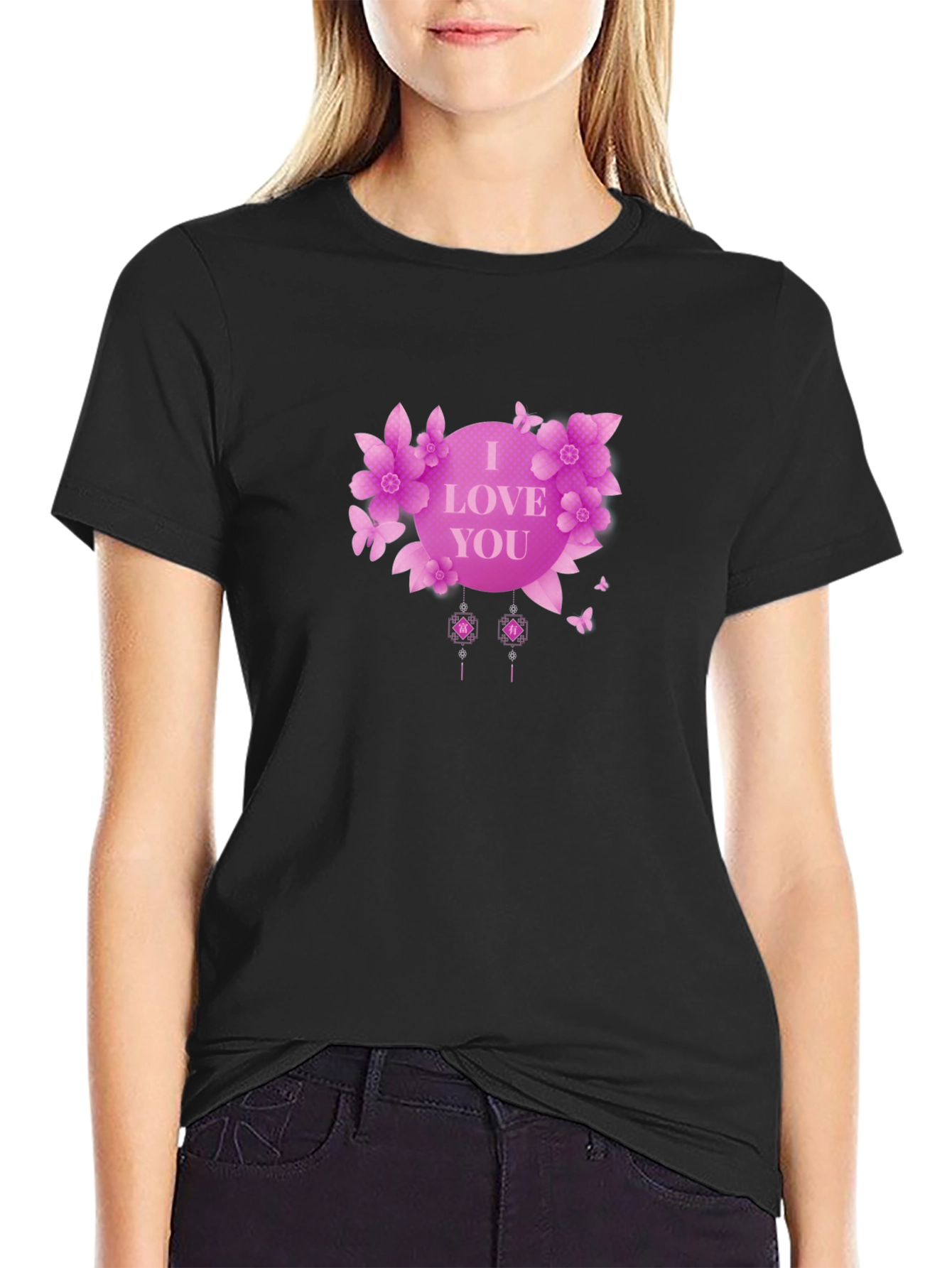 Black I Love You Floral Graphic T-Shirt - Black view 2