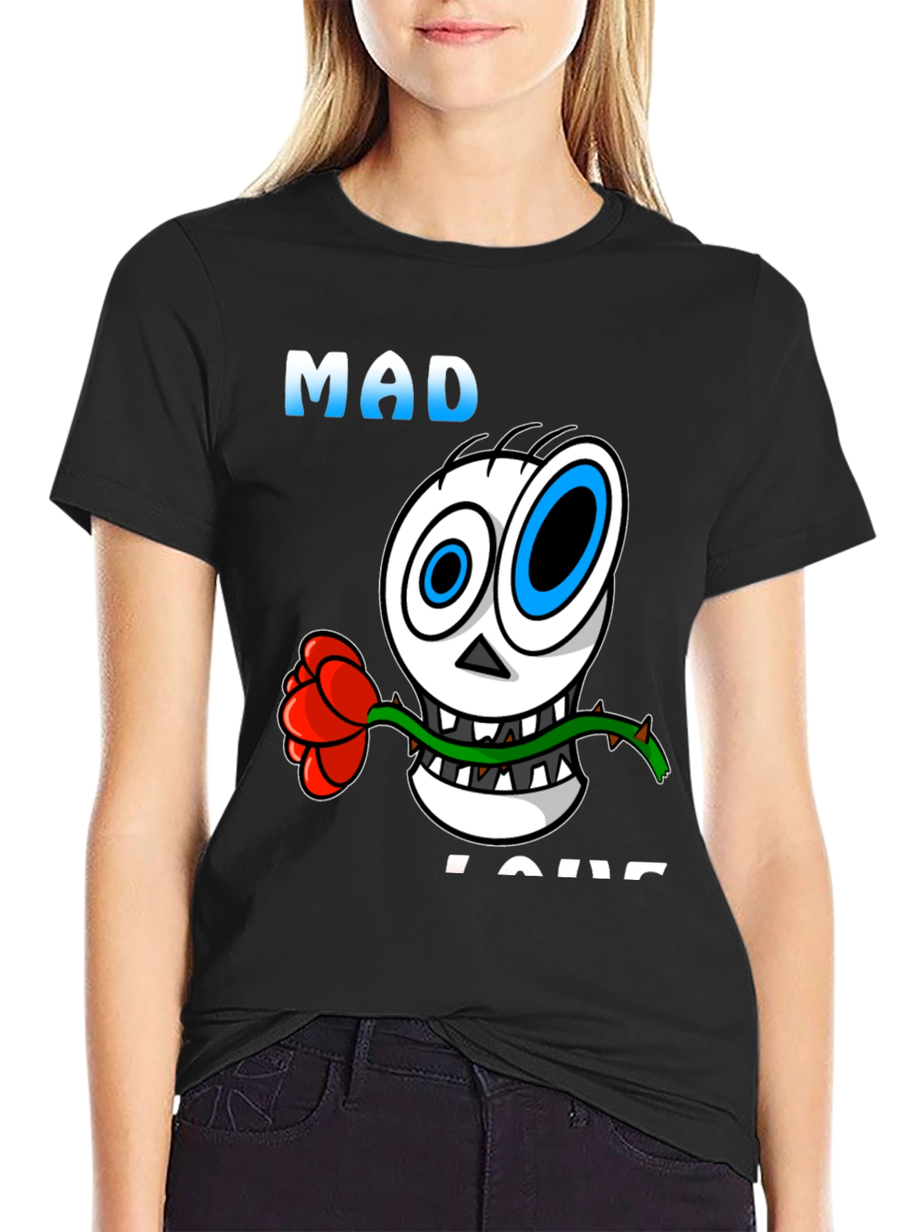 Black Mad Love Skull Graphic Black T-Shirt view 2