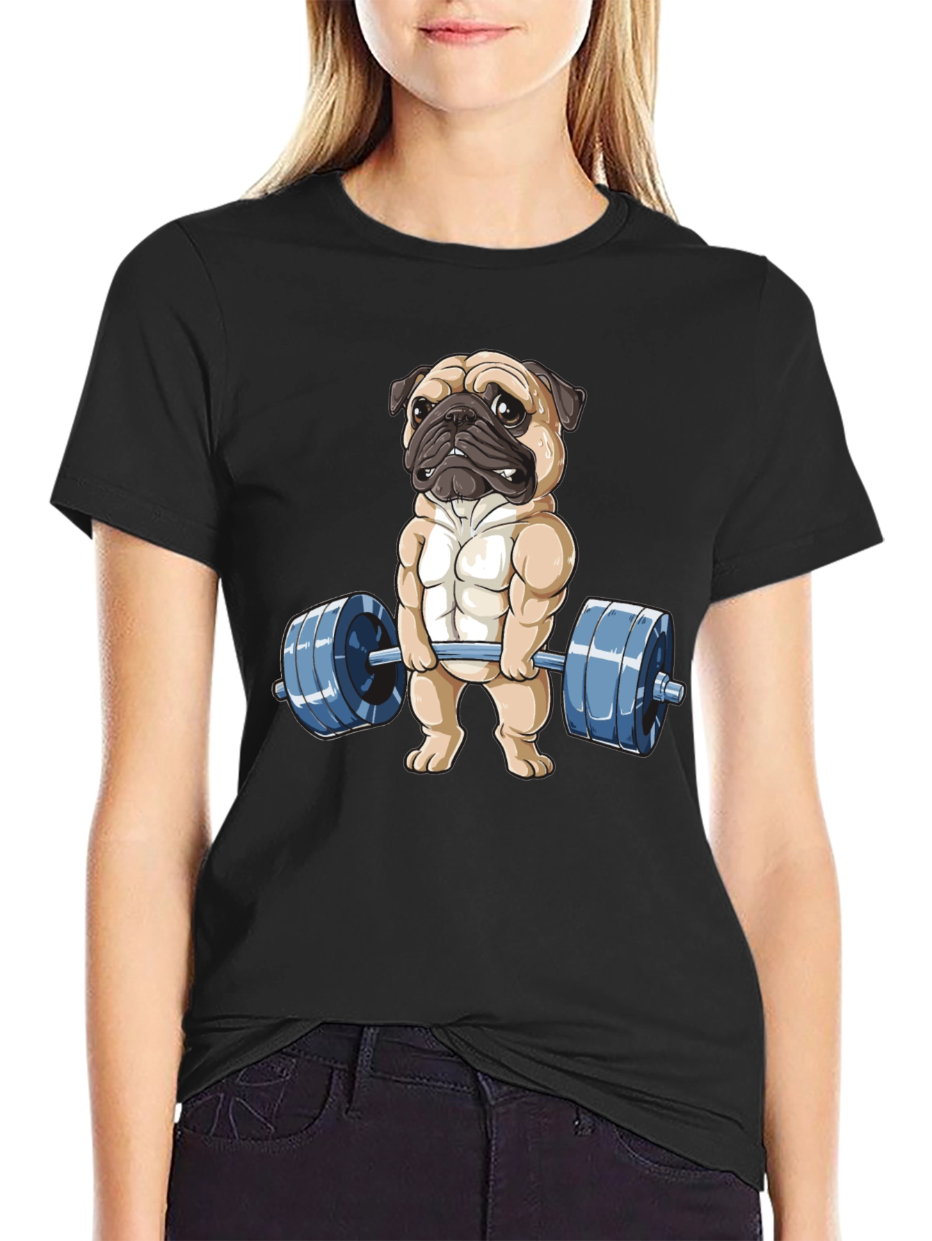 Black Pug Lifter T-Shirt - Black Cotton Fitness Tee view 2