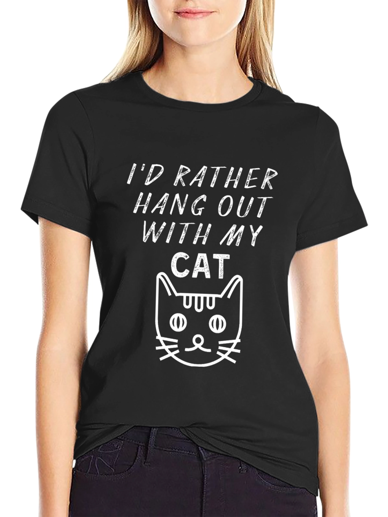 Black I'd Rather Hang Out With My Cat Graphic Tee view 2