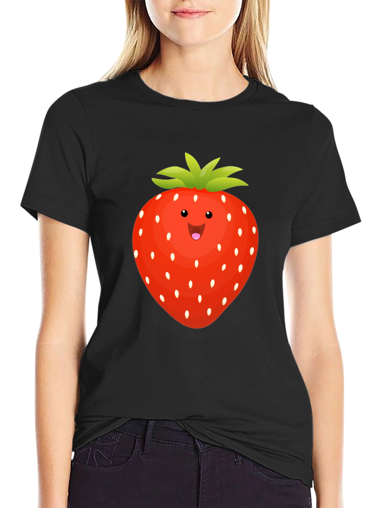 Black Strawberry Graphic Tee - Fun Fruit T-Shirt view 2