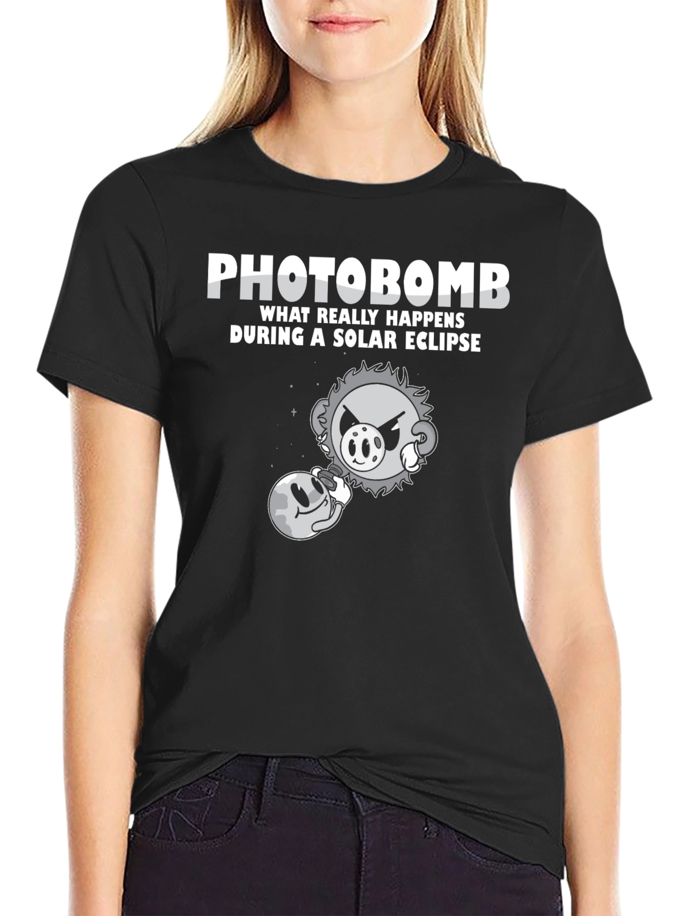 Black Photobomb Solar Eclipse T-Shirt view 2