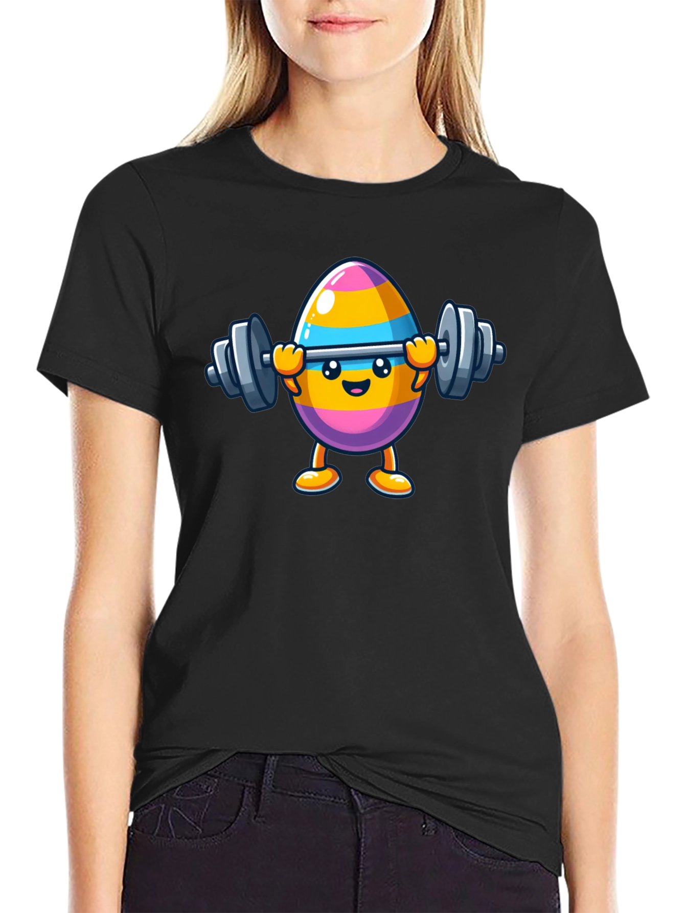 Black Easter Egg Lifting Weights Graphic T-Shirt view 2