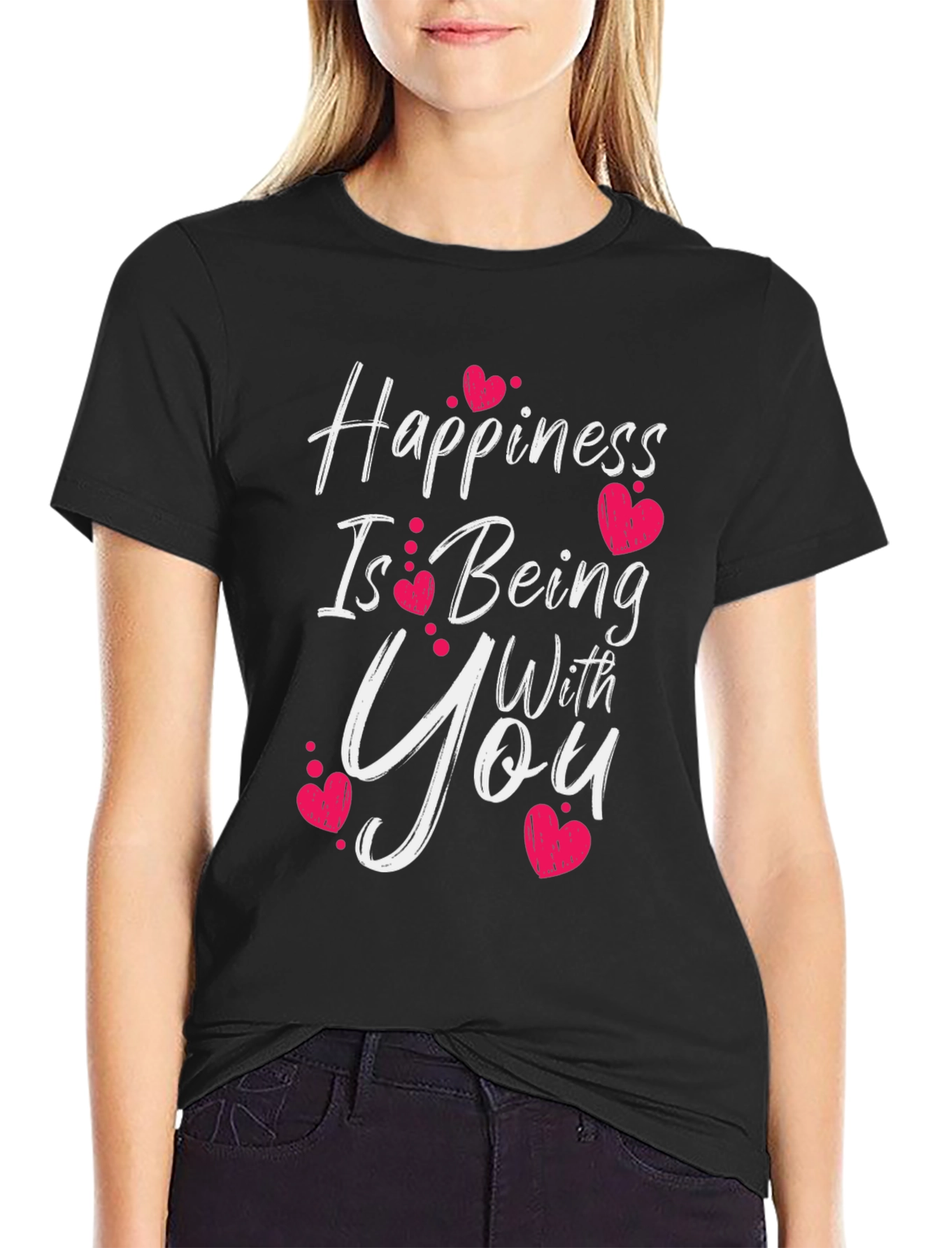 Black Happiness Is Being With You Graphic T-Shirt view 2