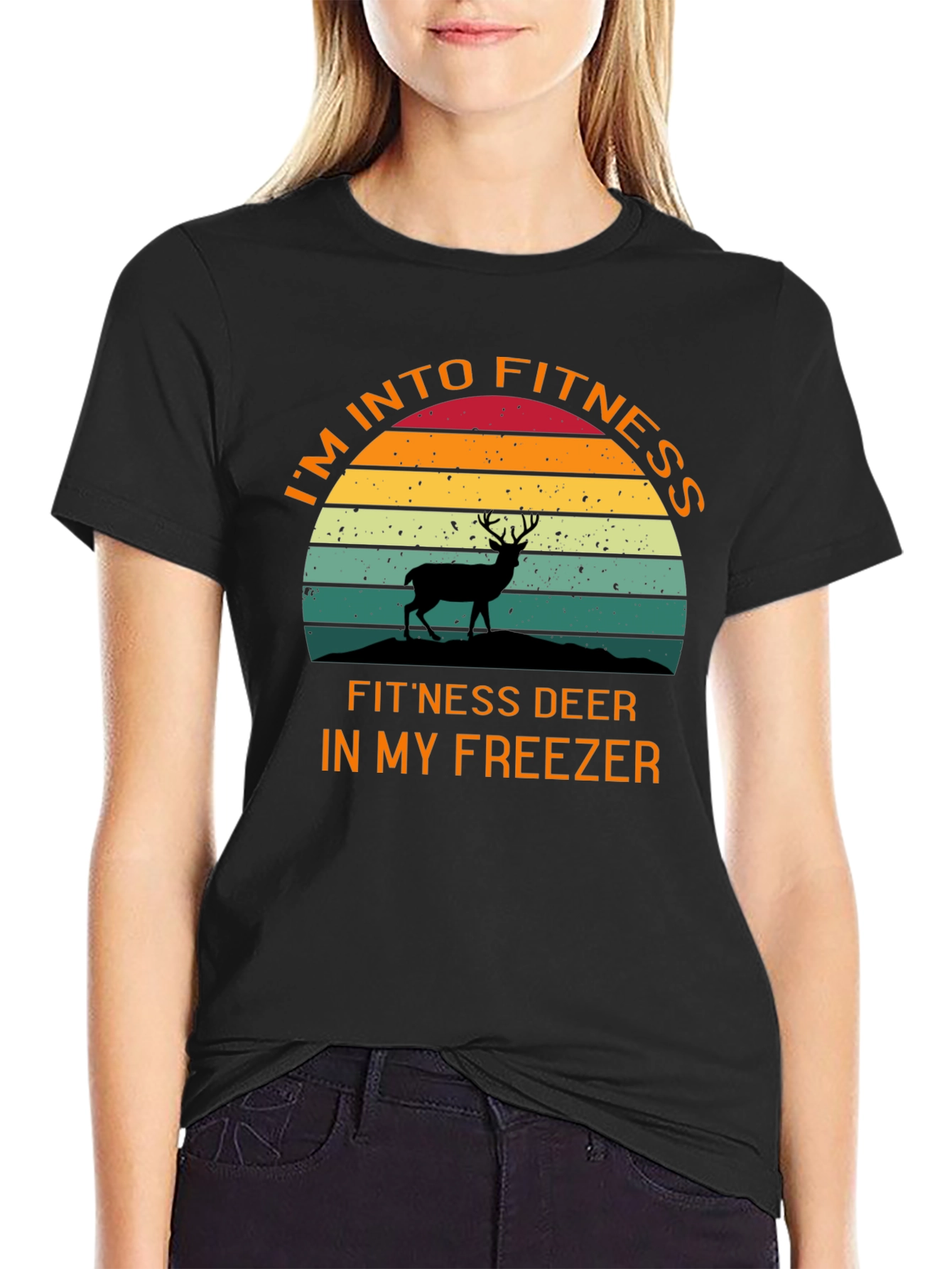 Black Fitness Deer T-Shirt - Humorous Workout Tee view 2