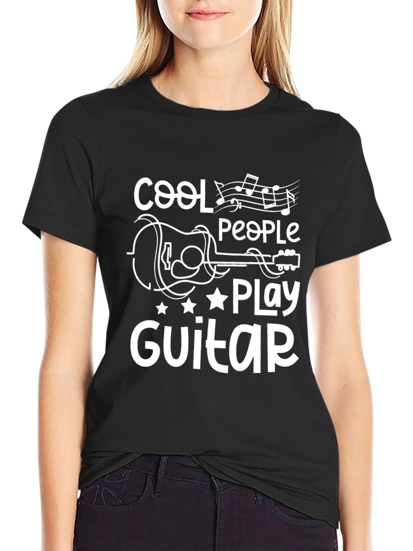 Black Cool People Play Guitar Graphic Tee view 2