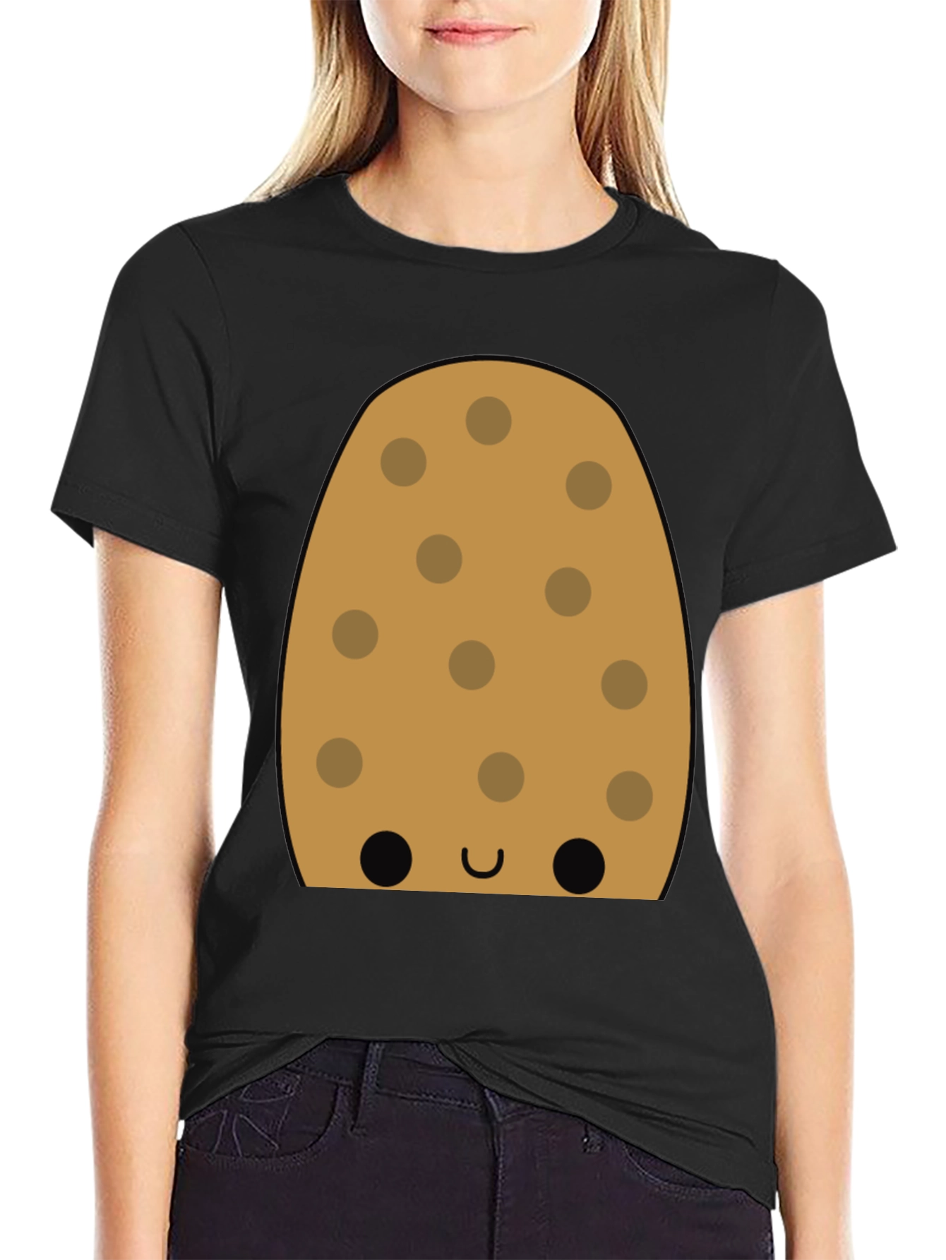 Black Cookie Character Graphic Tee - Fun Black T-Shirt view 2