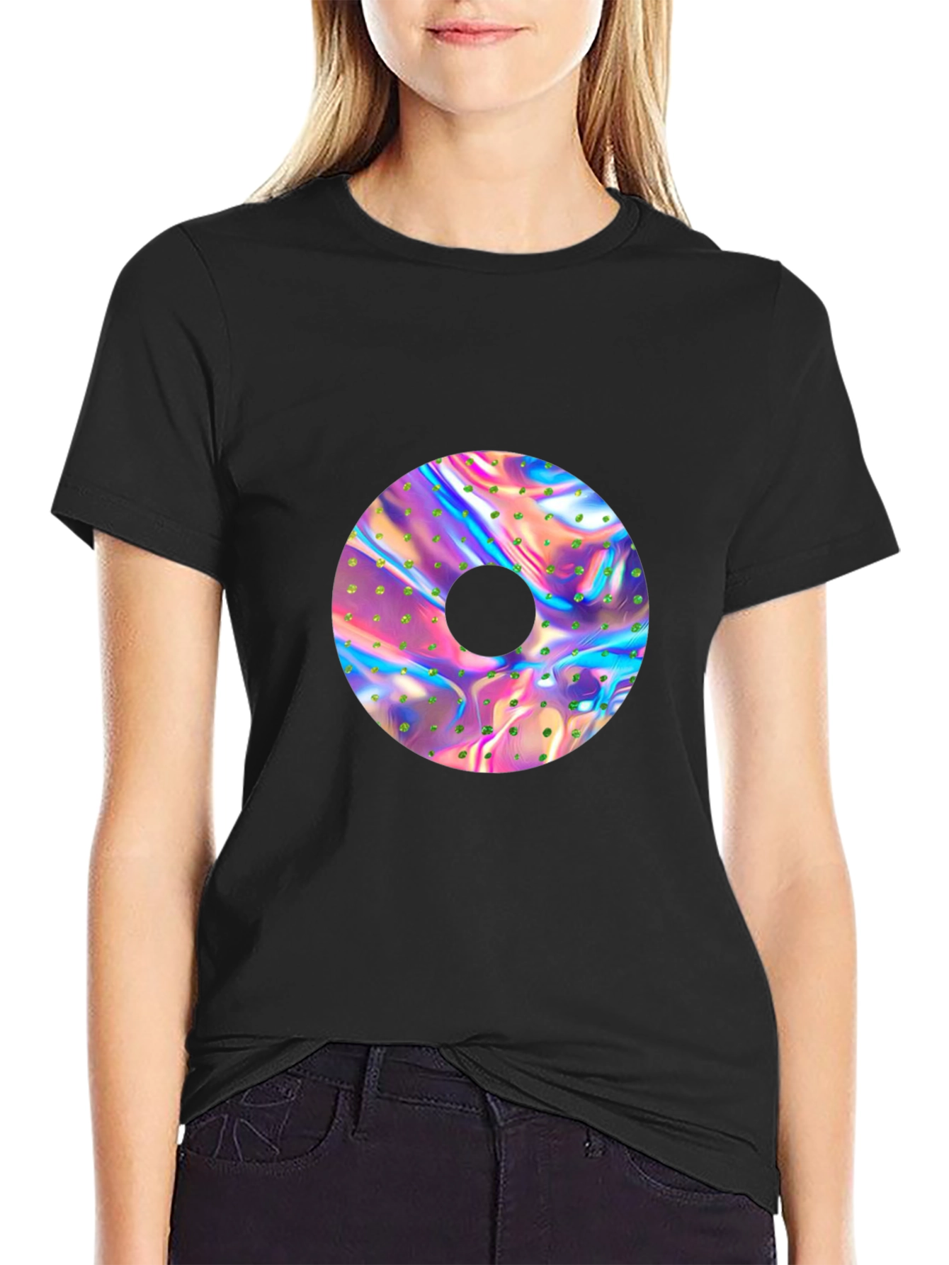 Black Holographic Donut Graphic Black Tee view 2