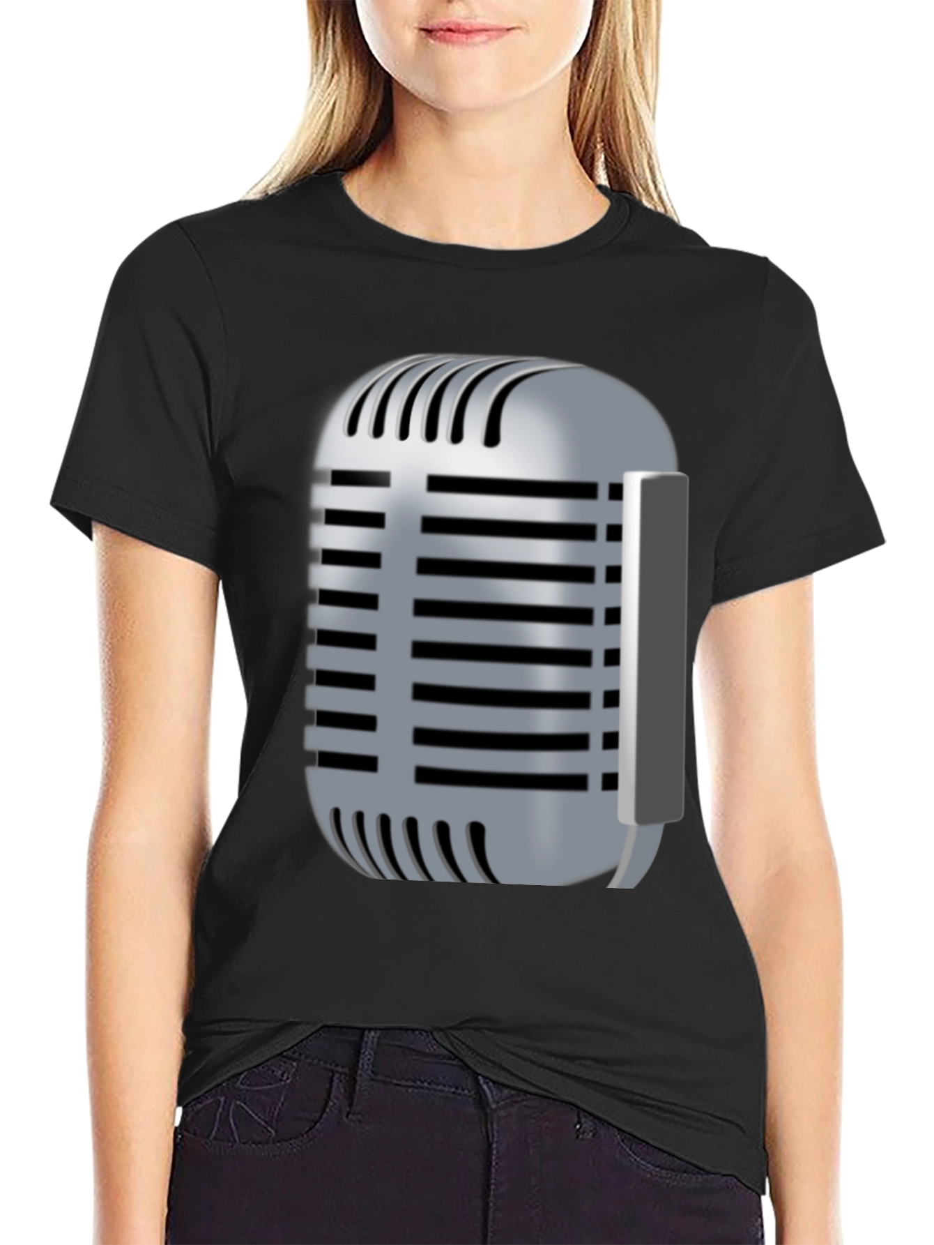 Black Vintage Microphone Graphic T-Shirt view 2