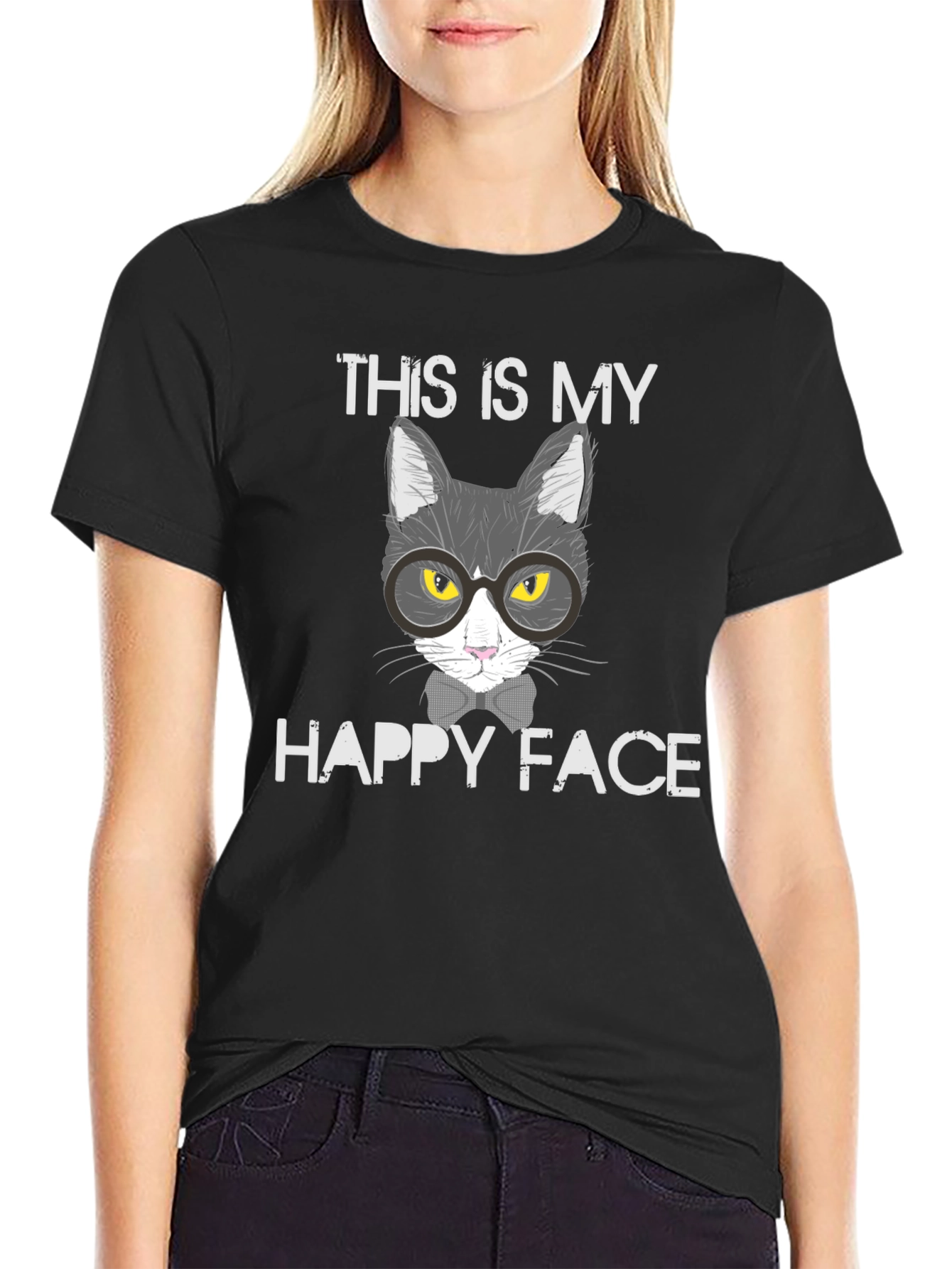 Black This is My Happy Face Cat T-Shirt view 2