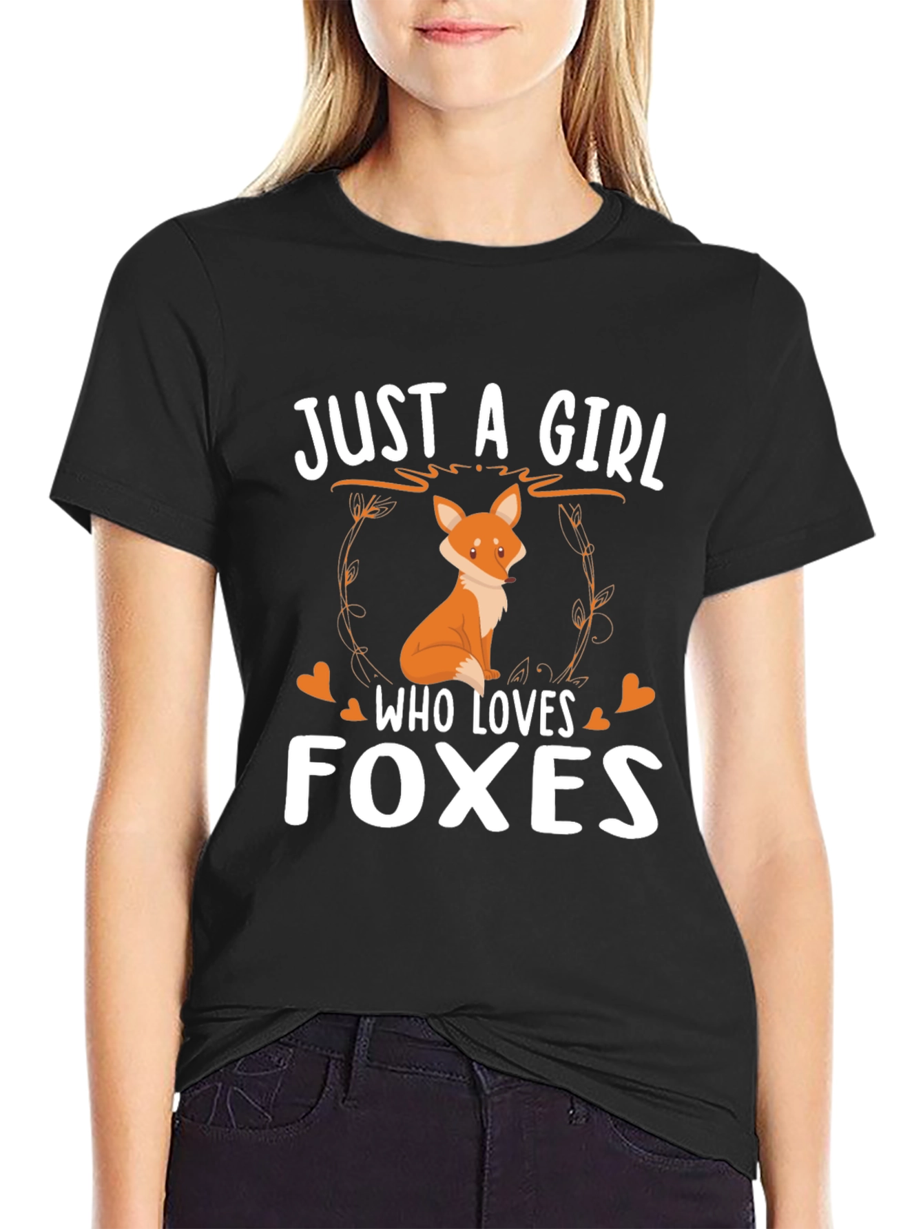 Black Just A Girl Who Loves Foxes Graphic T-Shirt view 2