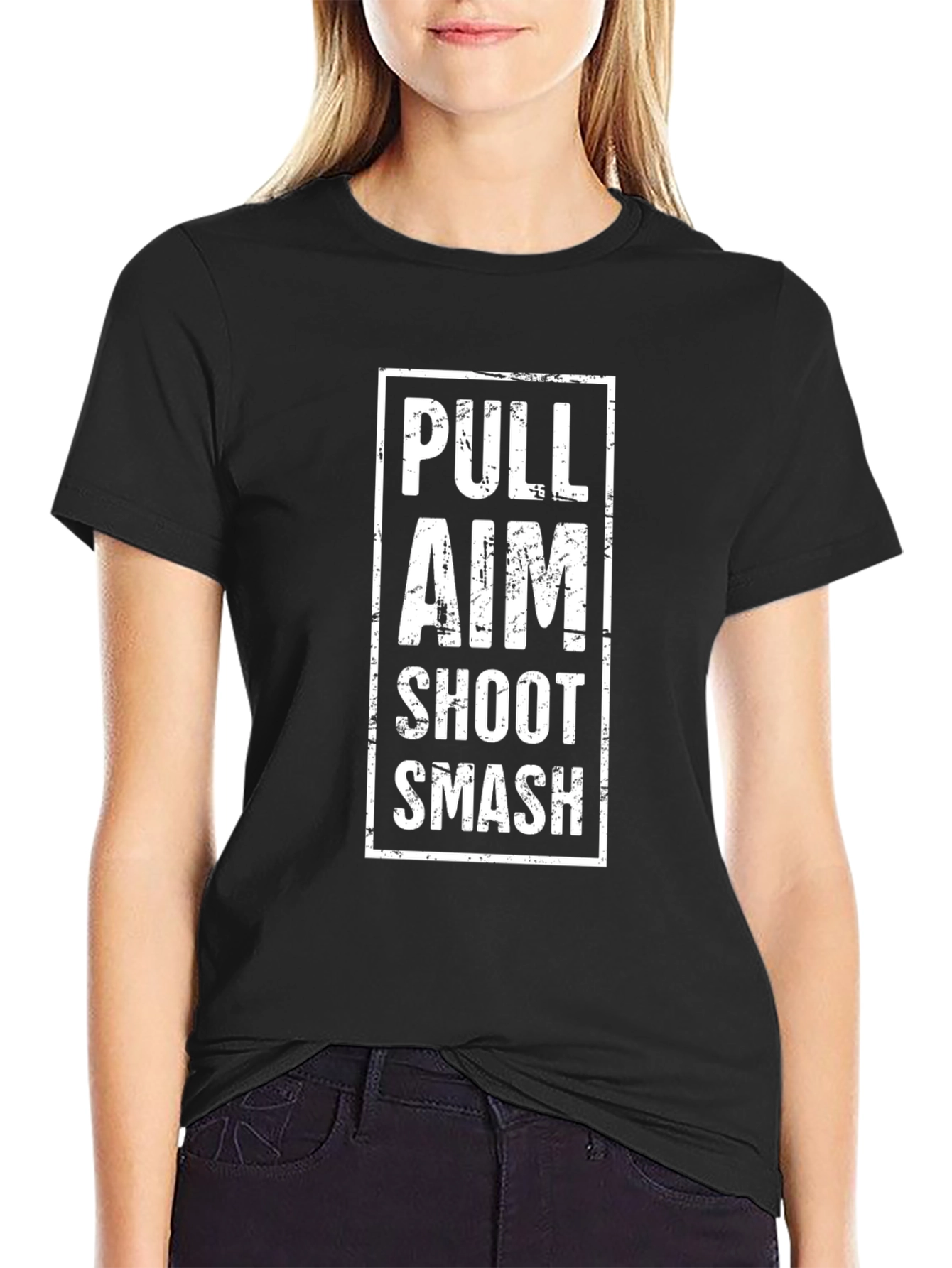 Black Pull Aim Shoot Smash Graphic Tee - Black view 2