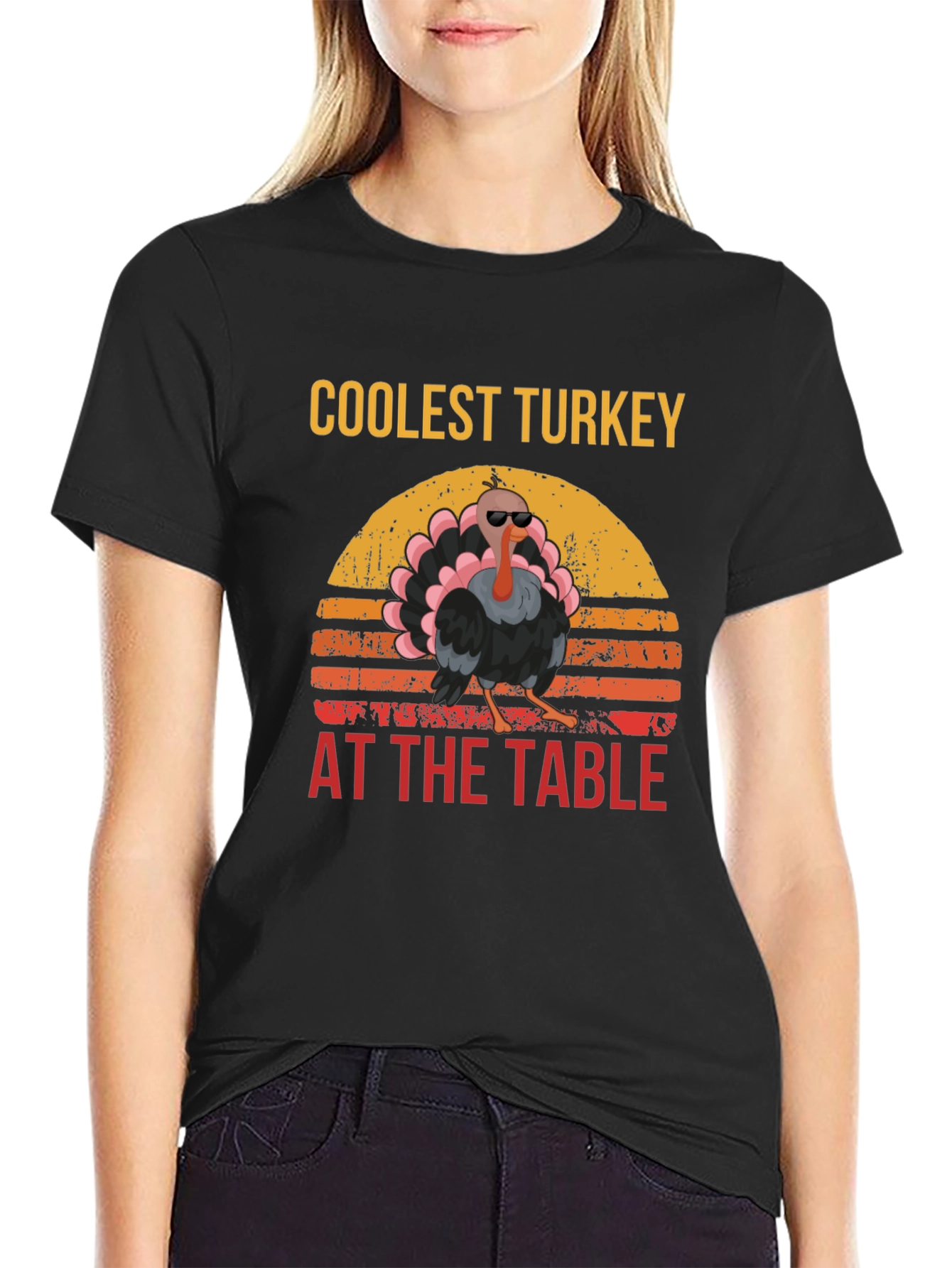 Black Coolest Turkey at the Table Black Graphic Tee view 2