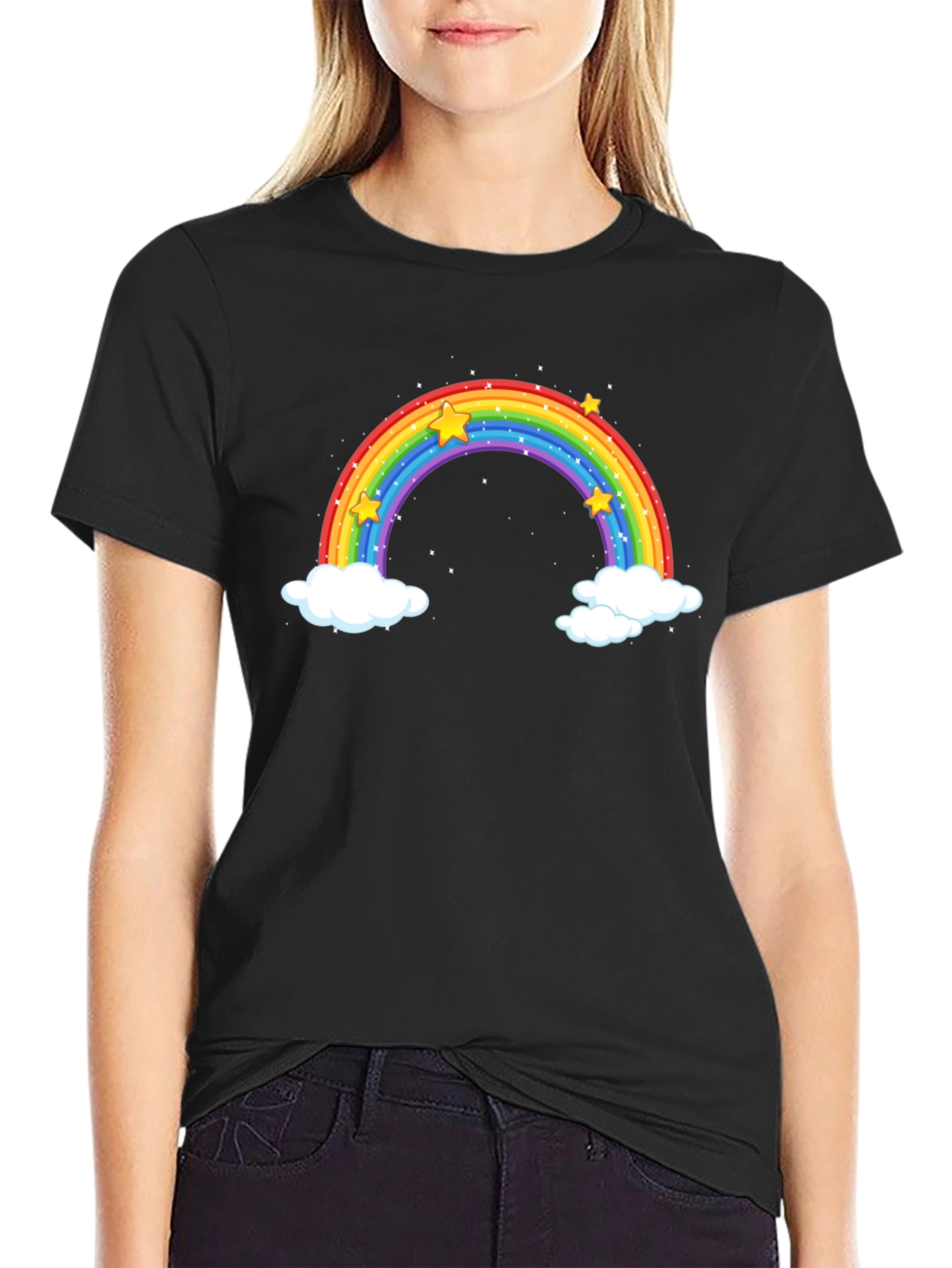 Black Rainbow & Stars Graphic Tee - Black Cotton view 2