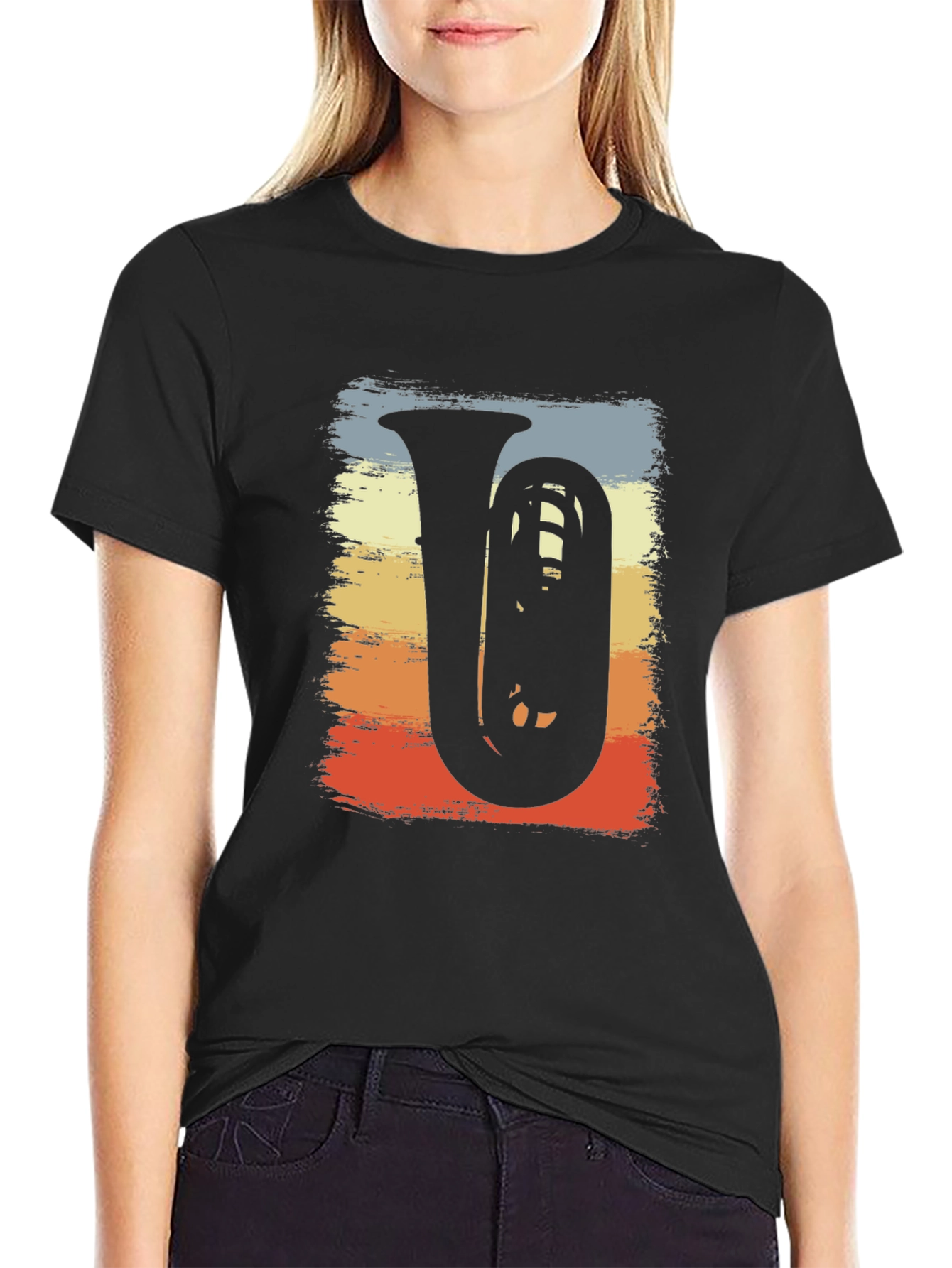 Black Vintage Tuba Music Tee - Retro Band Shirt view 2