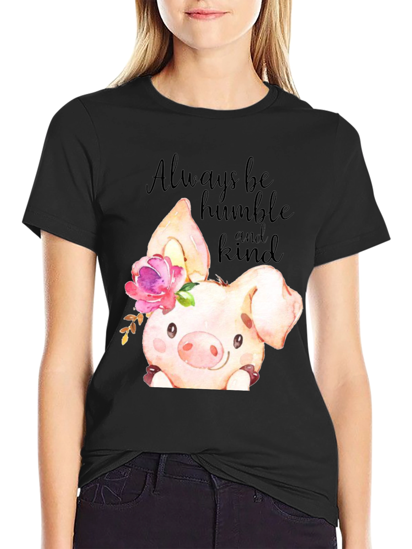 Black Humble & Kind Piglet Graphic Tee view 2