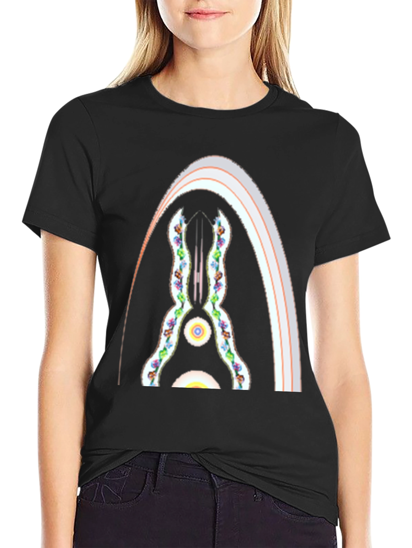 Black Abstract Archway Graphic Tee - Black Cotton Blend view 2