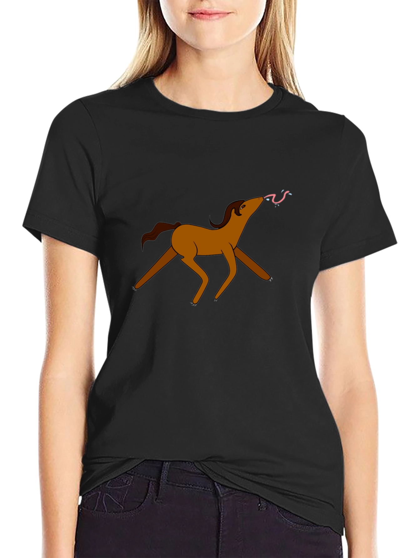 Black Cartoon Horse Graphic Tee - Unique Design view 2