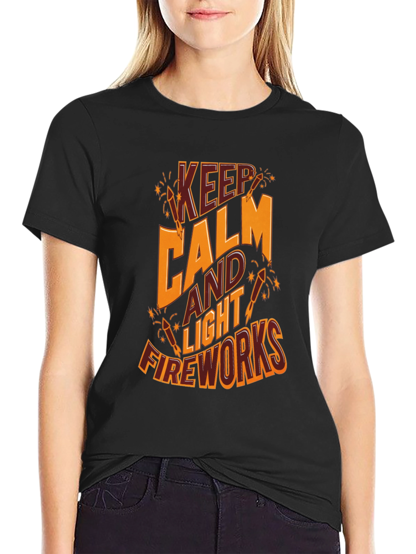 Keep Calm & Light Fireworks T-Shirt - Black Cotton Tee - 2