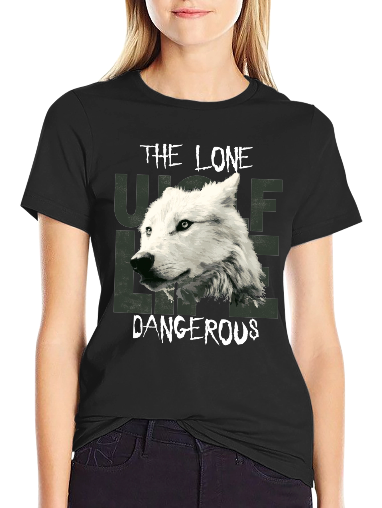 Black The Lone Wolf Dangerous Graphic T-Shirt view 2