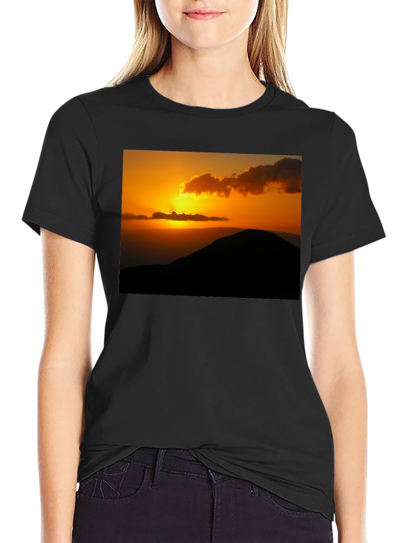 Black Sunset Mountain Graphic Tee - Black Cotton Blend view 2