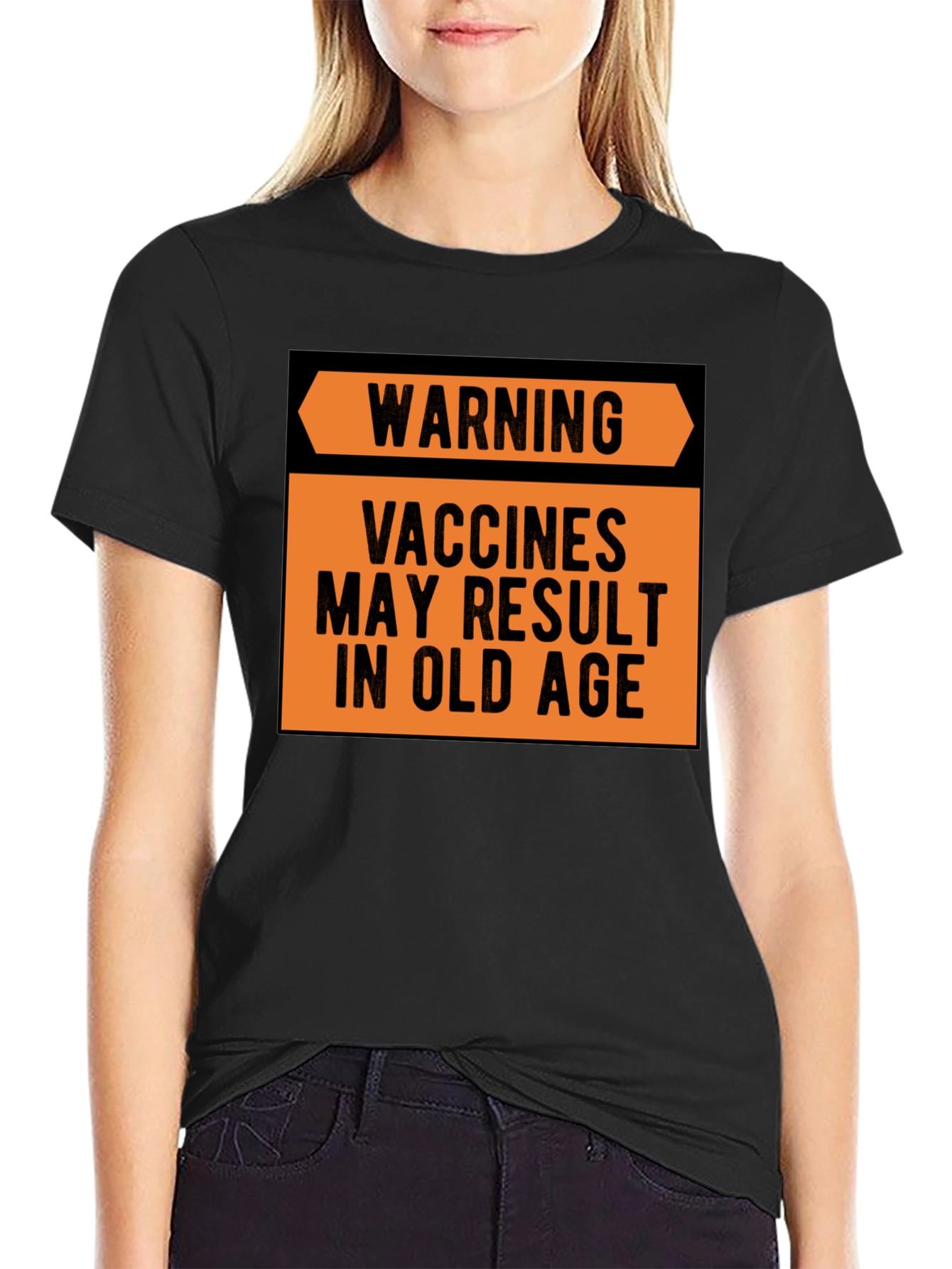 Black Warning Vaccines May Result in Old Age T-Shirt view 2