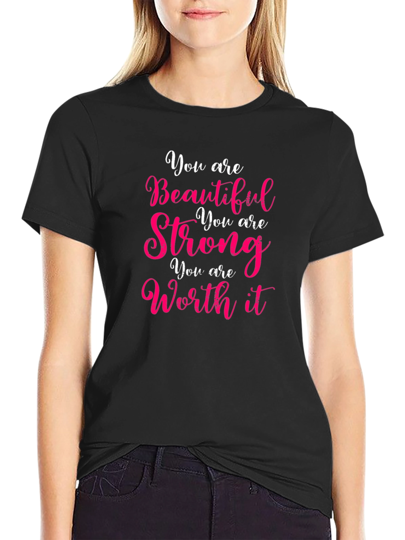 Black You Are Beautiful Strong Worth It T-Shirt view 2