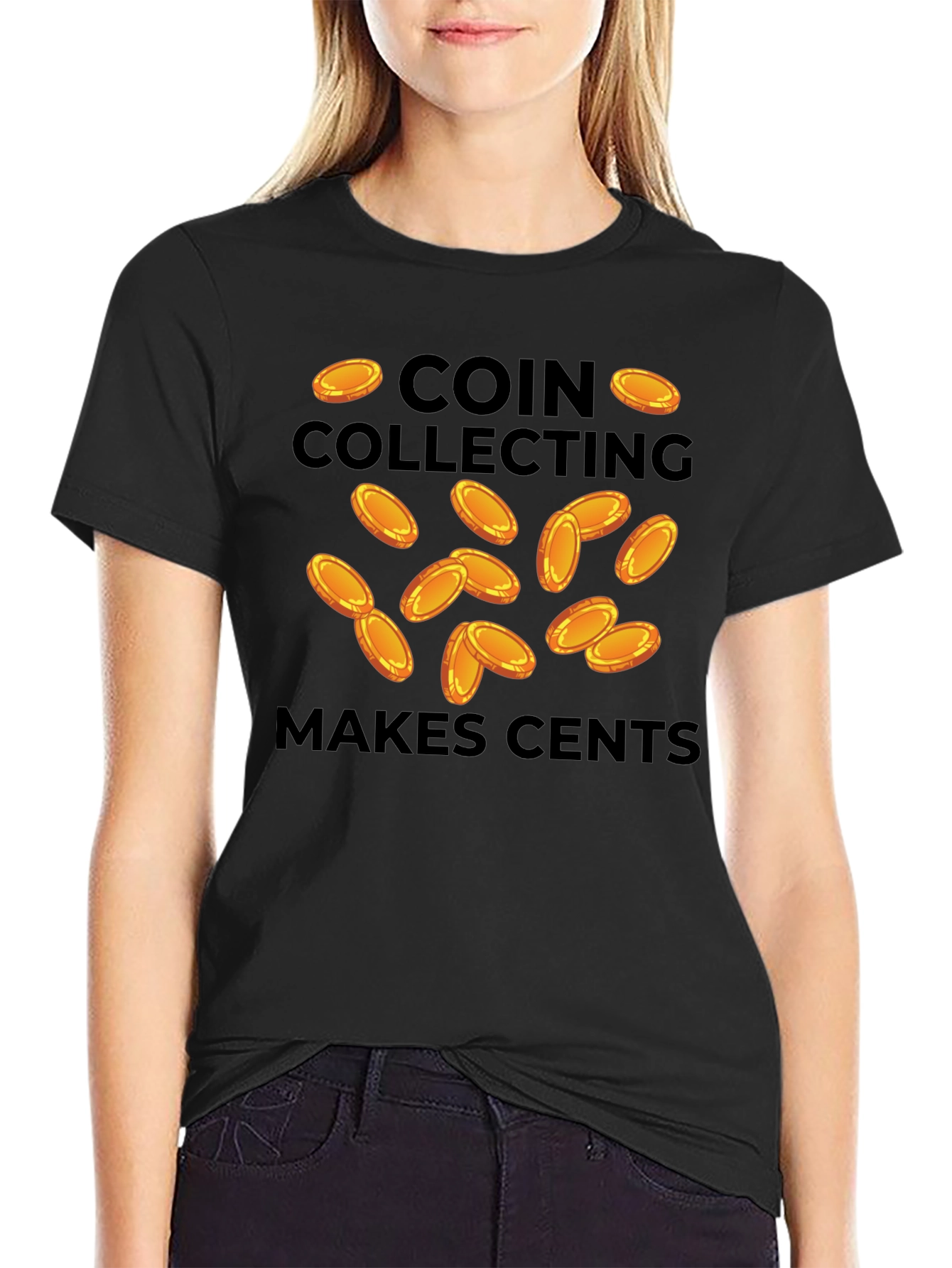 Black Coin Collecting Makes Cents Black T-Shirt view 2