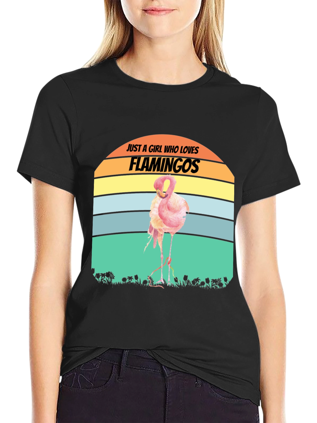 Black Just A Girl Who Loves Flamingos T-Shirt view 2