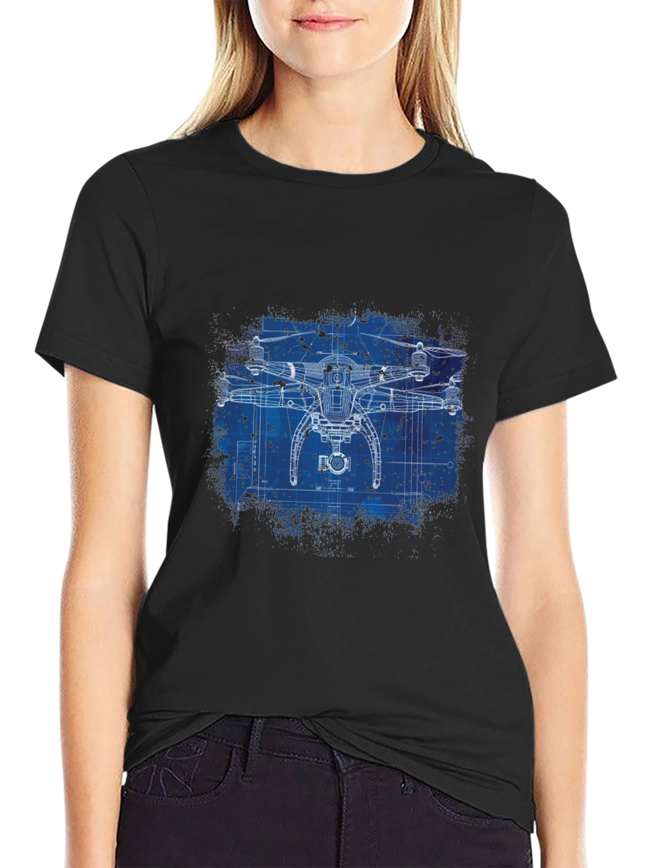 Black Drone Blueprint Graphic T-Shirt view 2