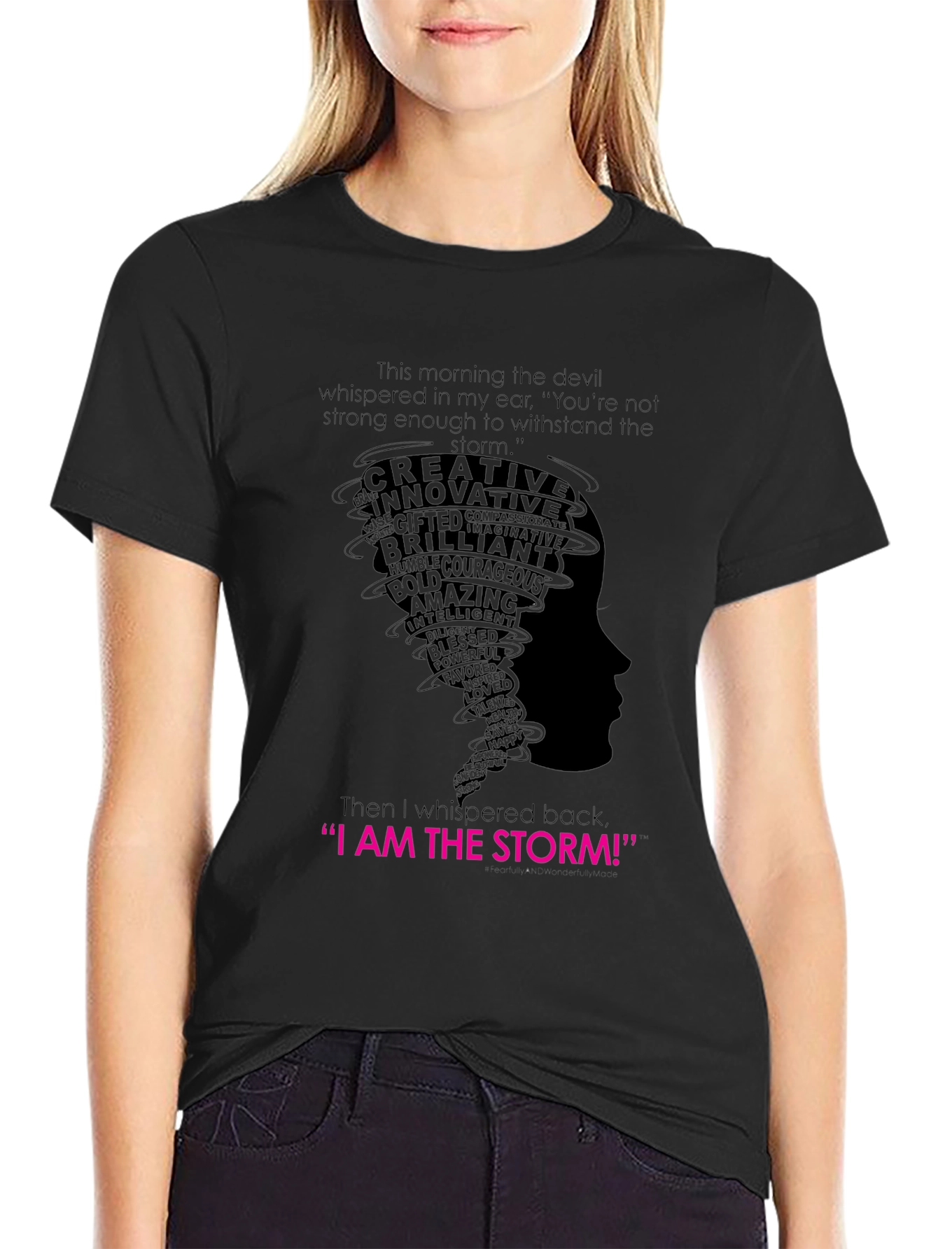 Black I AM THE STORM Graphic Tee - Empowering Women's T-Shirt view 2