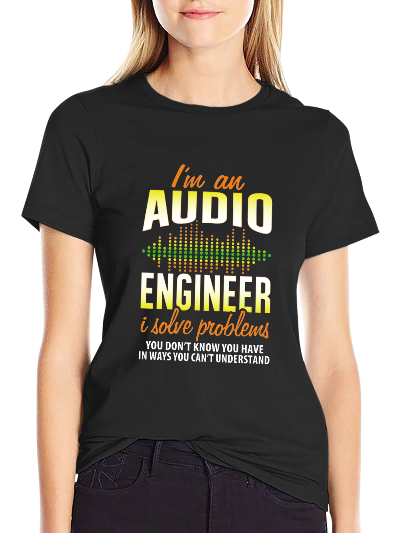 Black Audio Engineer T-Shirt - I Solve Problems Tee view 2
