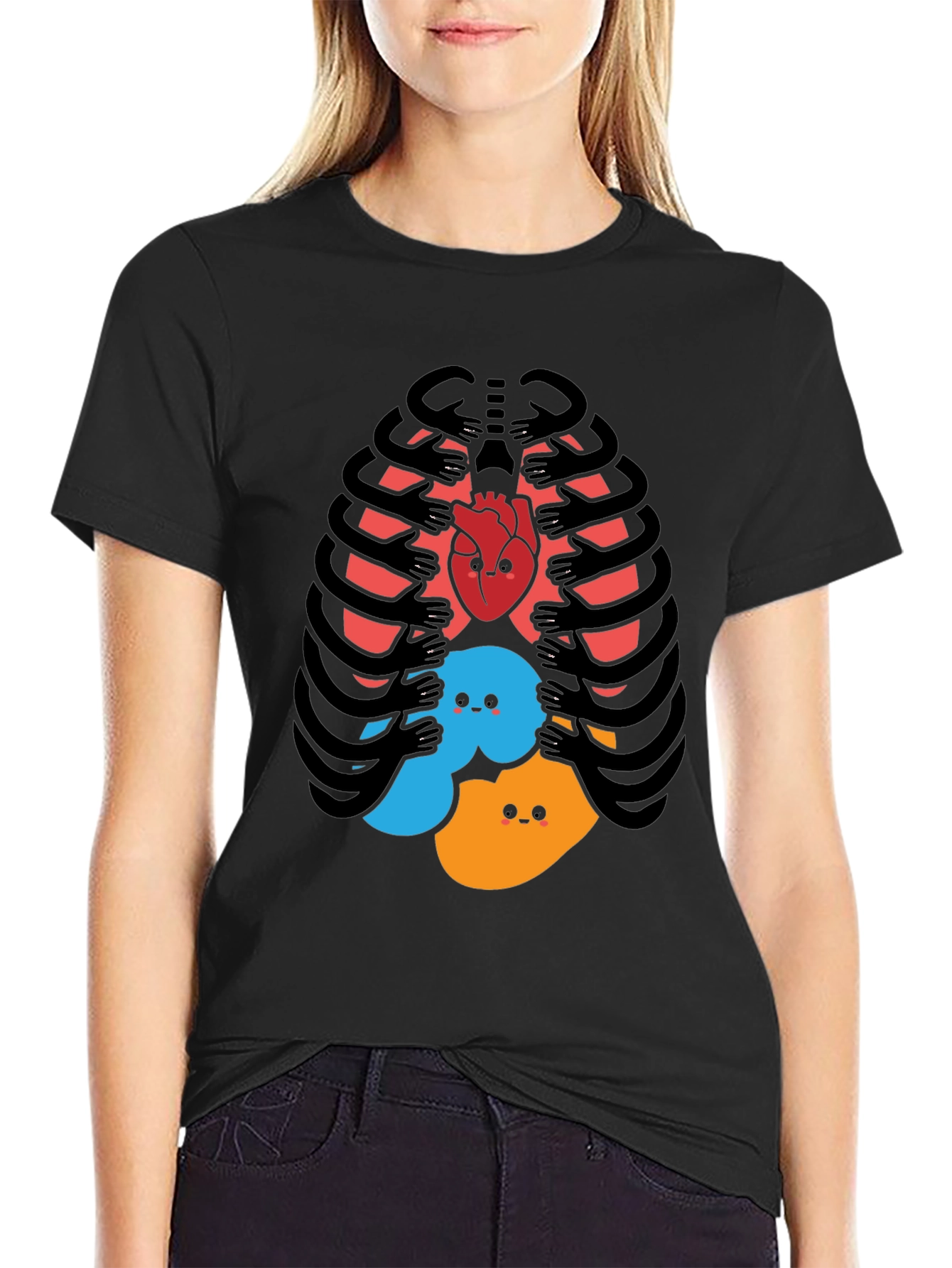 Black Funny Rib Cage Heart & Feelings Graphic T-Shirt view 2
