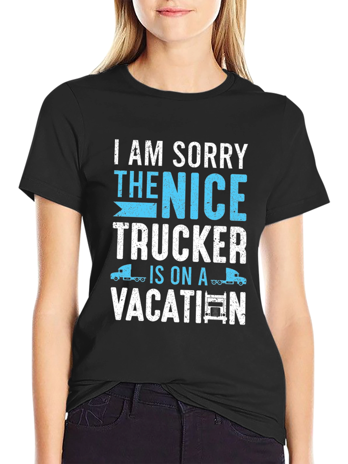 Black Funny Trucker Vacation T-Shirt view 2