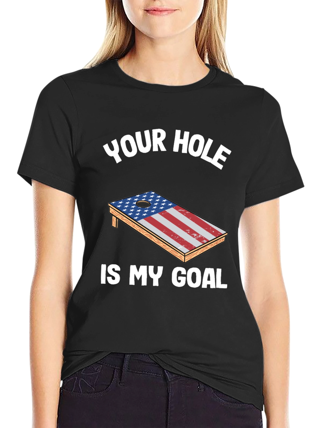 Black Your Hole Is My Goal Patriotic Cornhole T-Shirt view 2