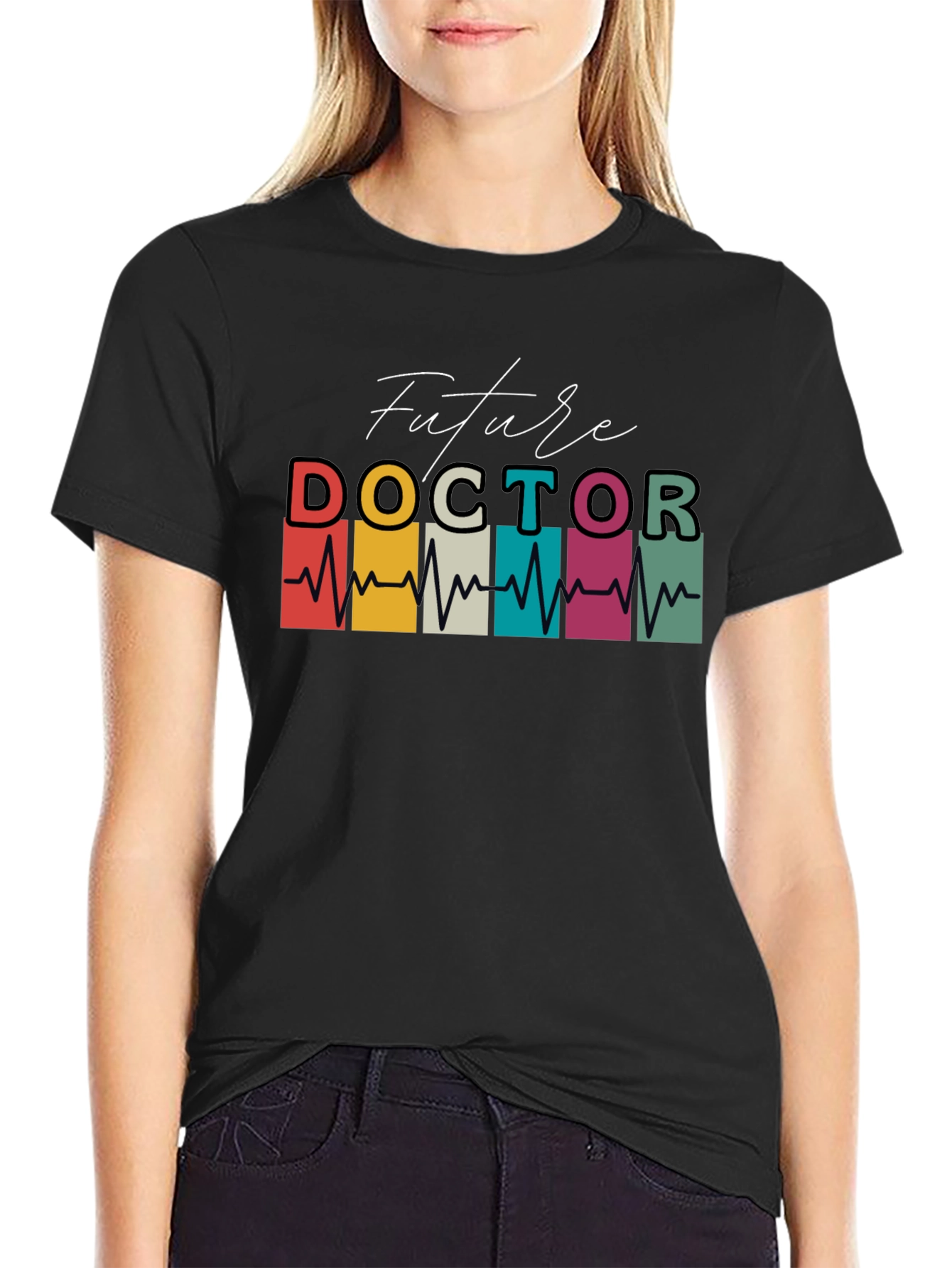 Black Future Doctor Heartbeat Graphic T-Shirt view 2