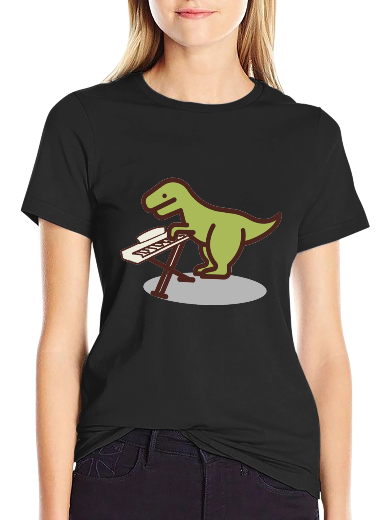 Black Dino Keyboardist Graphic Tee view 2