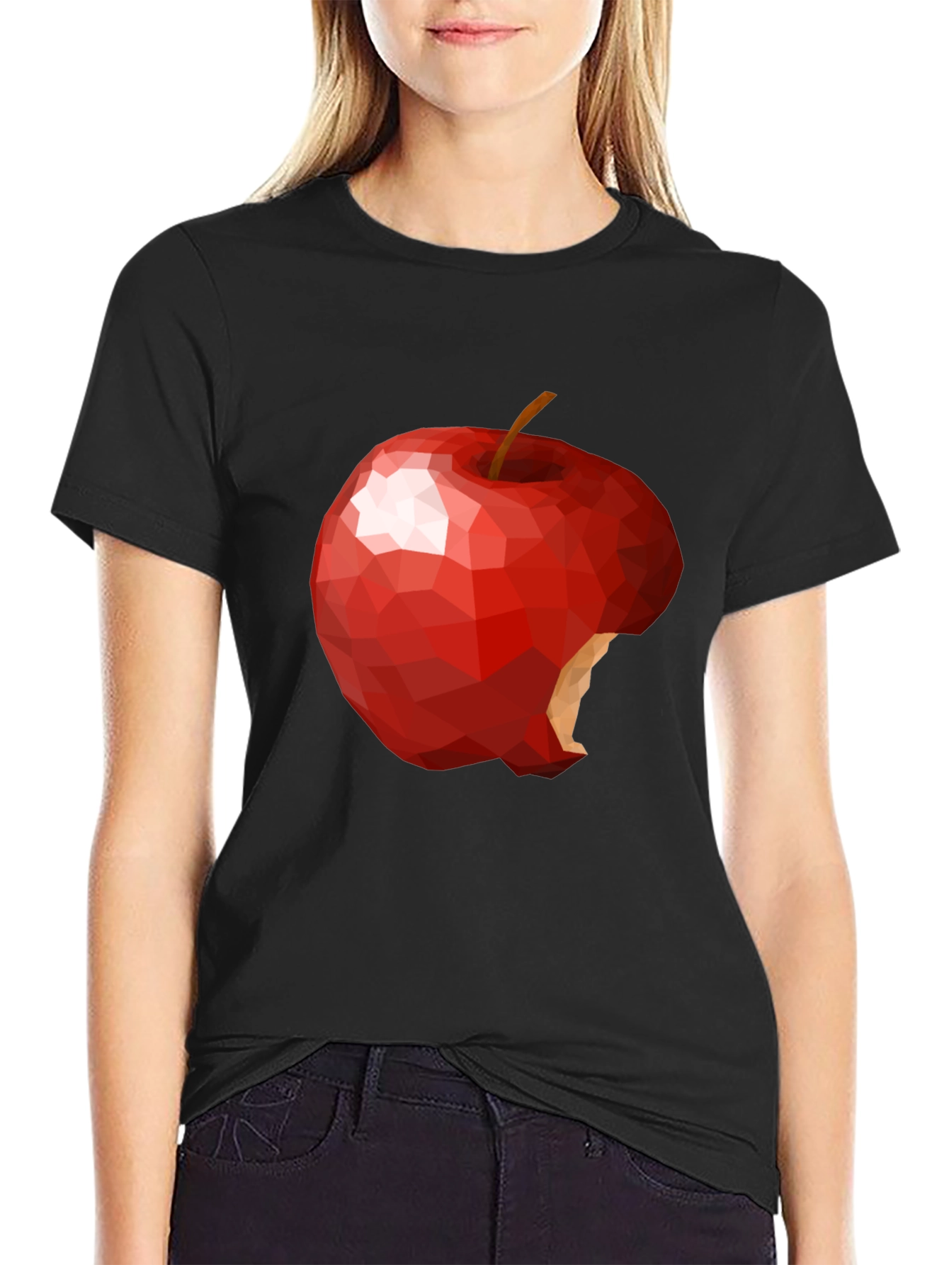 Black Geometric Bitten Apple Graphic T-Shirt view 2