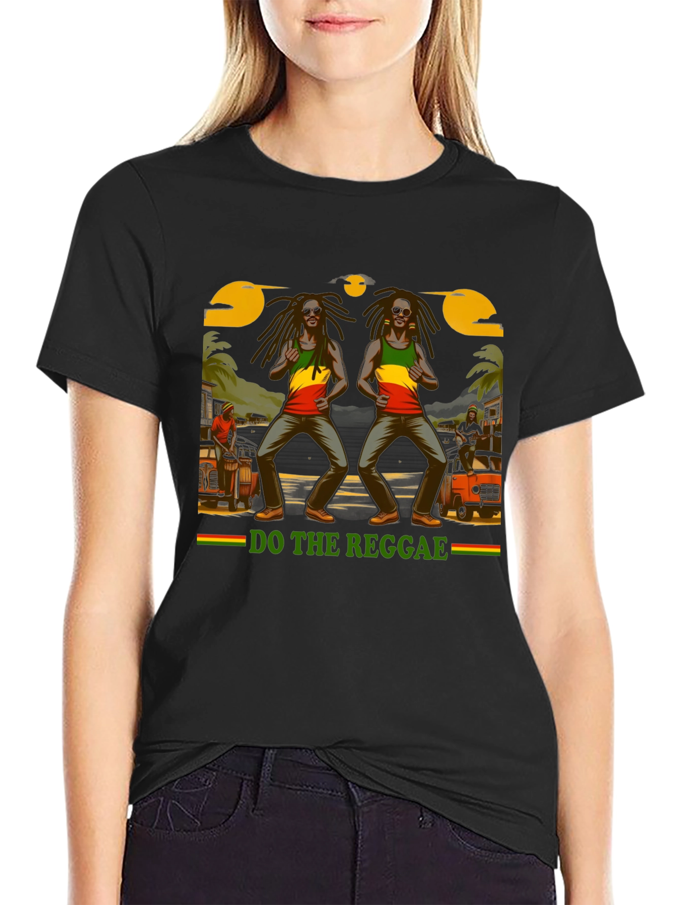Black Do The Reggae Graphic Tee - Black Cotton T-Shirt view 2